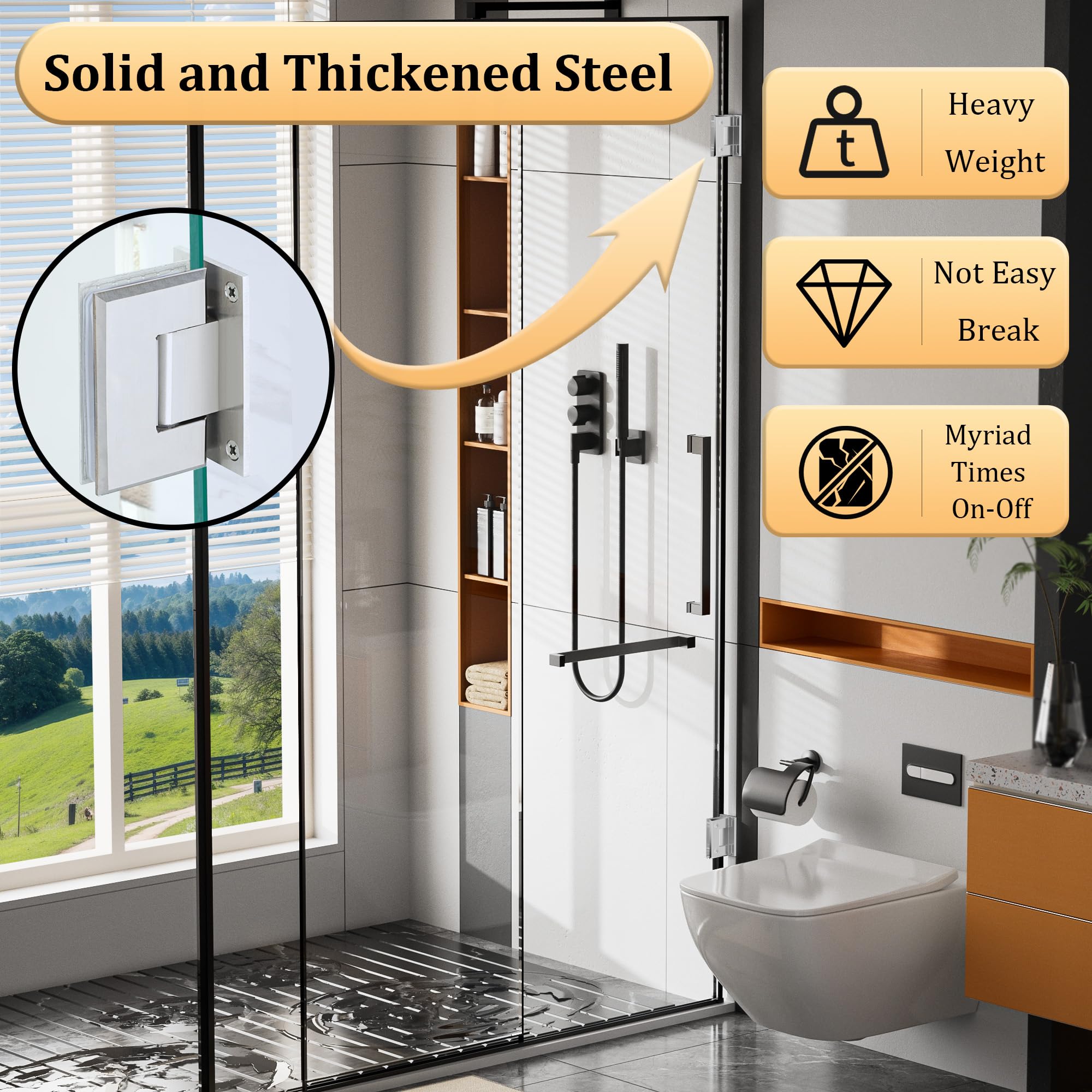 Premium SUS304 Stainless Steel 90° Glass Shower Door Hinge - Heavy Duty Brushed Nickel Hinges for Frameless Shower Doors & Cabinet Hardware Replacement (BL9900-LS) - Ideal for Bathroom Renovation & Modern Glass Door Installations