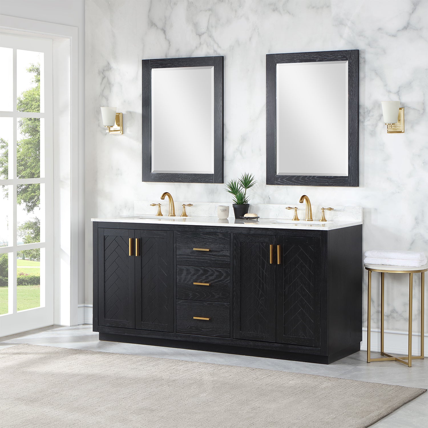 Gazsi 72 Inch Double Sink Bathroom Vanity Set with White Composite Stone Countertop - Modern Farmhouse Style for Master Bath or Guest Bathroom