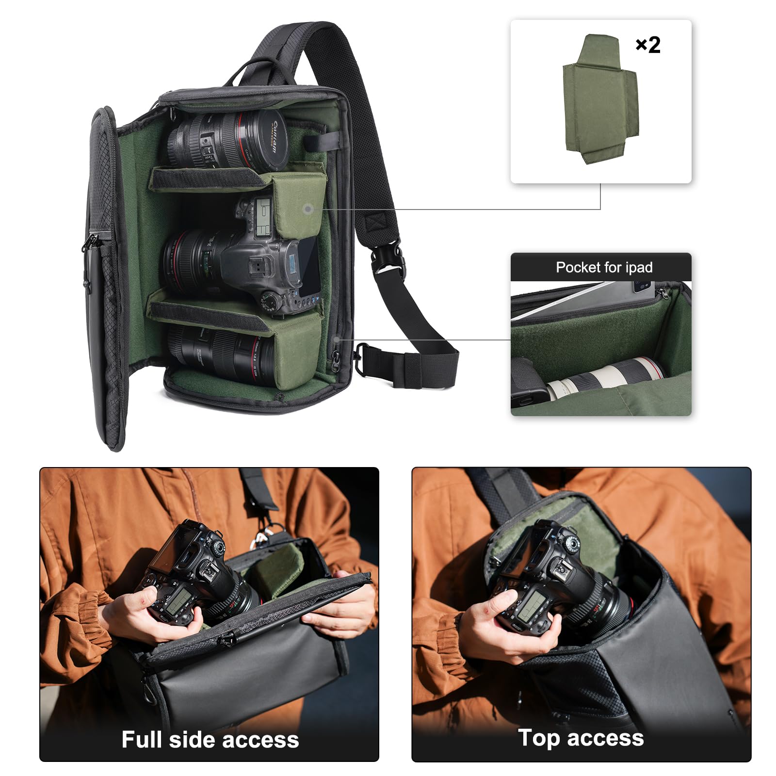 Waterproof Sling Camera Bag for DSLR SLR Mirrorless - Crossbody Chest Backpack for Photographers & Travel - Perfect for Hiking, Outdoor Adventures & Daily Commute