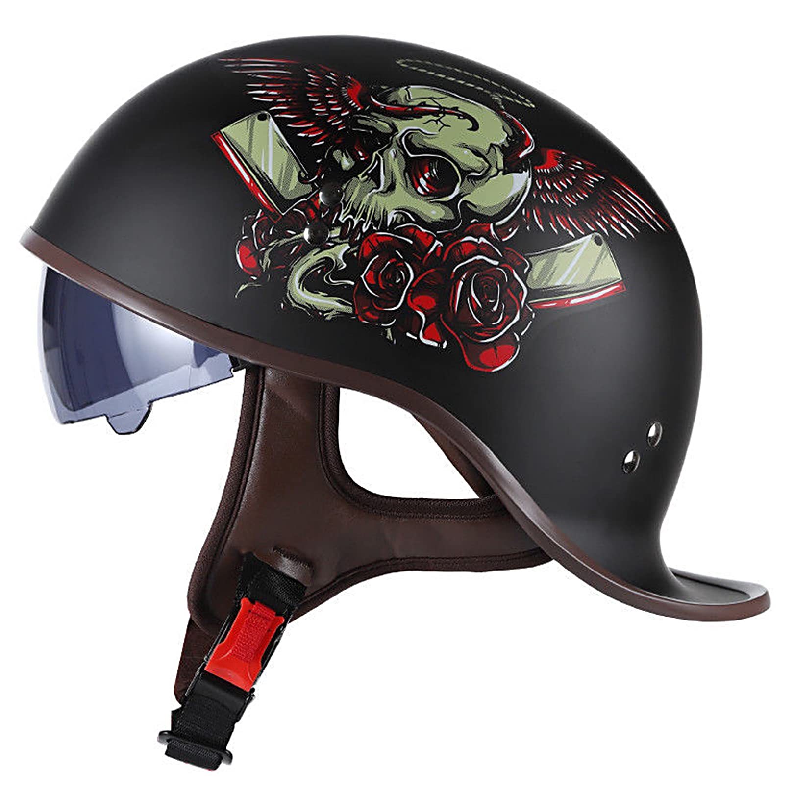 Vintage German Style Motorcycle Half Helmet DOT Approved - UV Visor & Lightweight Design for Men & Women - Perfect for Cruiser, Scooter, Moped & Urban Riding