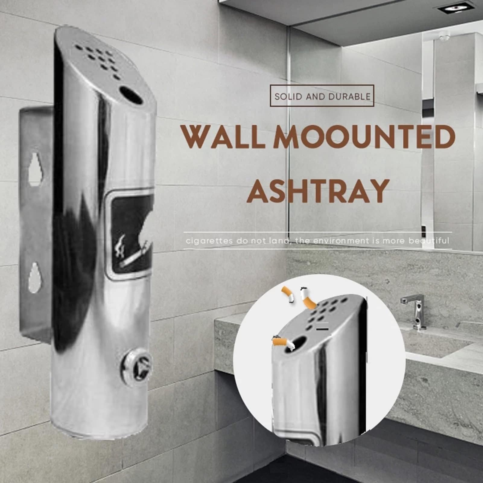 Wall Mounted Commercial Ashtray - Outdoor Stainless Steel Cigarette Ash Tray for Home, Garden, Patio, Shopping Mall & Office - Durable Wall Mount Cigarette Butt Disposal Container for Smoking Areas & Public Spaces