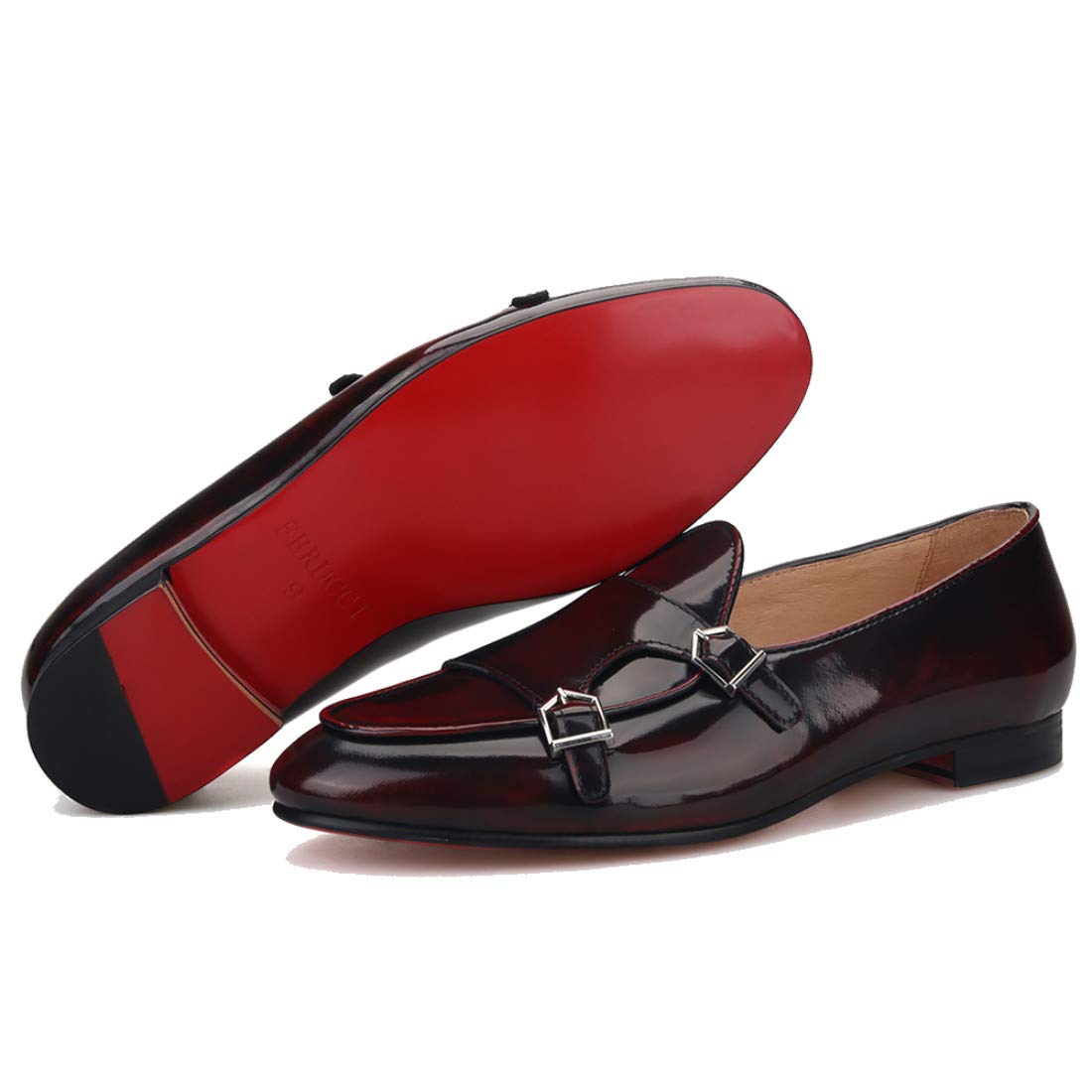 FERUCCI Men's Brown Leather Double Monk Strap Loafers - Comfortable Dress Shoes for Wedding, Prom & Formal Occasions