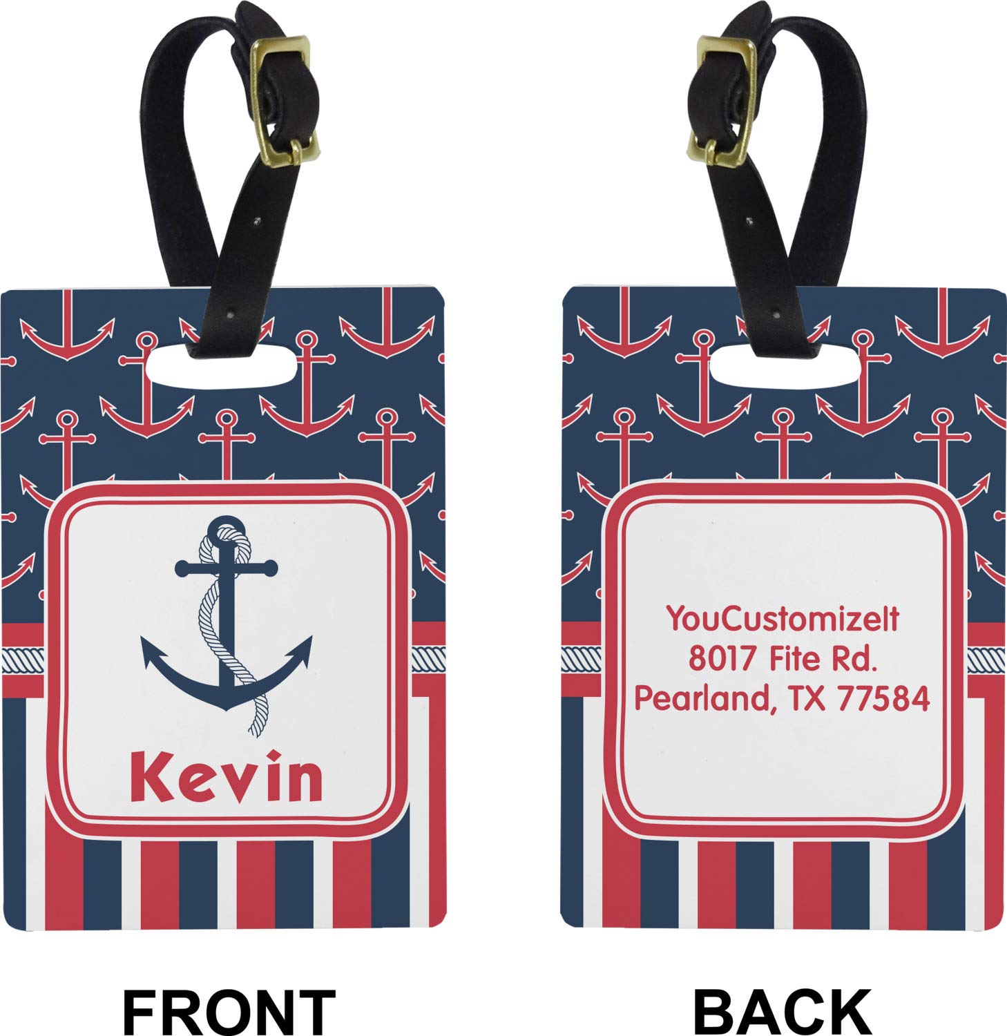 Custom Nautical Anchor & Stripes Luggage Tag - Personalized Name/Text Engraved - Perfect for Travel, Cruise & Vacation Suitcases