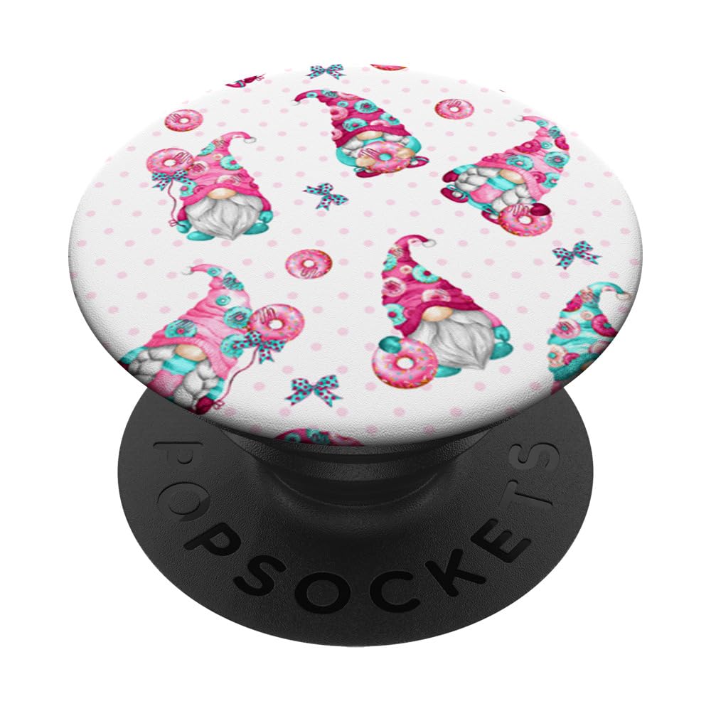 Funny Donut Gnome PopSockets Grip for Women - Cute Pink Donut Design Phone Stand & Grip for iPhone, Samsung - Perfect Gift for Donut Lovers, Office Desk Accessory & Travel Companion