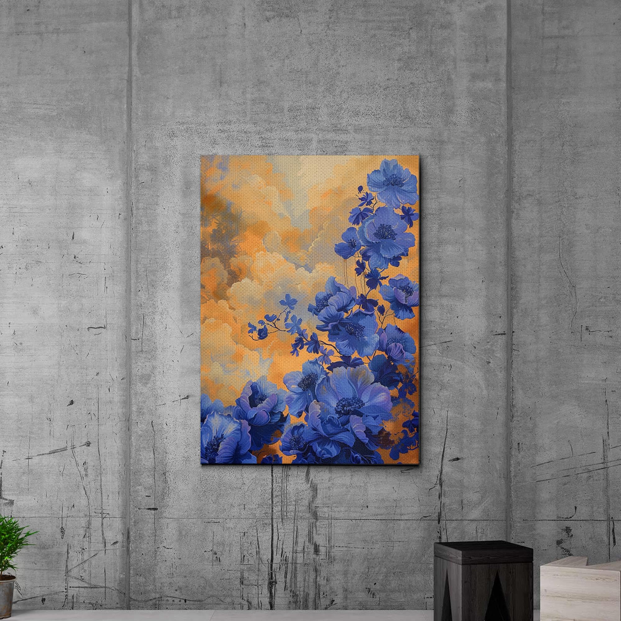 Abstract Purple Orchid Flower Canvas Art - Floral Wall Decor with Mountain Sunset Glow - Premium Canvas Prints for Living Room, Bedroom & Office Decor