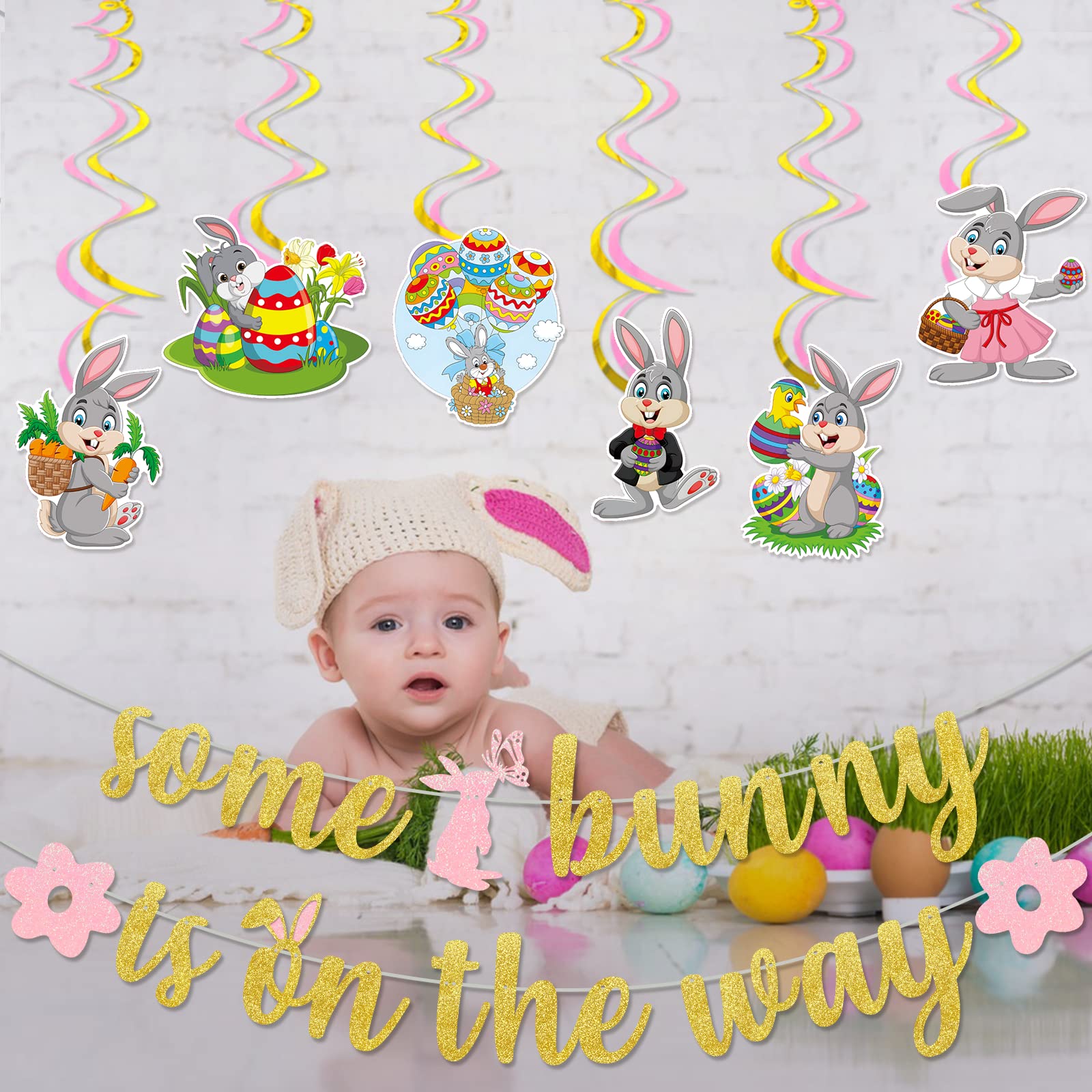 Some Bunny is On The Way Banner - Adorable Bunny Baby Shower Decorations for Girls, Easter & Spring Parties - Perfect for Nursery Wall, Gender Reveal & Celebration Backdrop