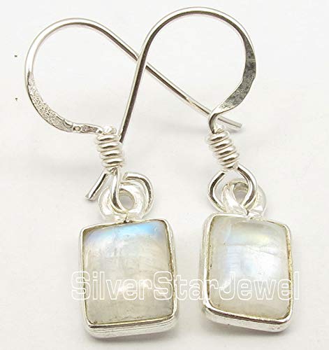 Natural Rainbow Moonstone Earrings 1.1 Inch 925 Sterling Silver Dangle Earrings for Women - Perfect for Weddings, Parties & Everyday Wear