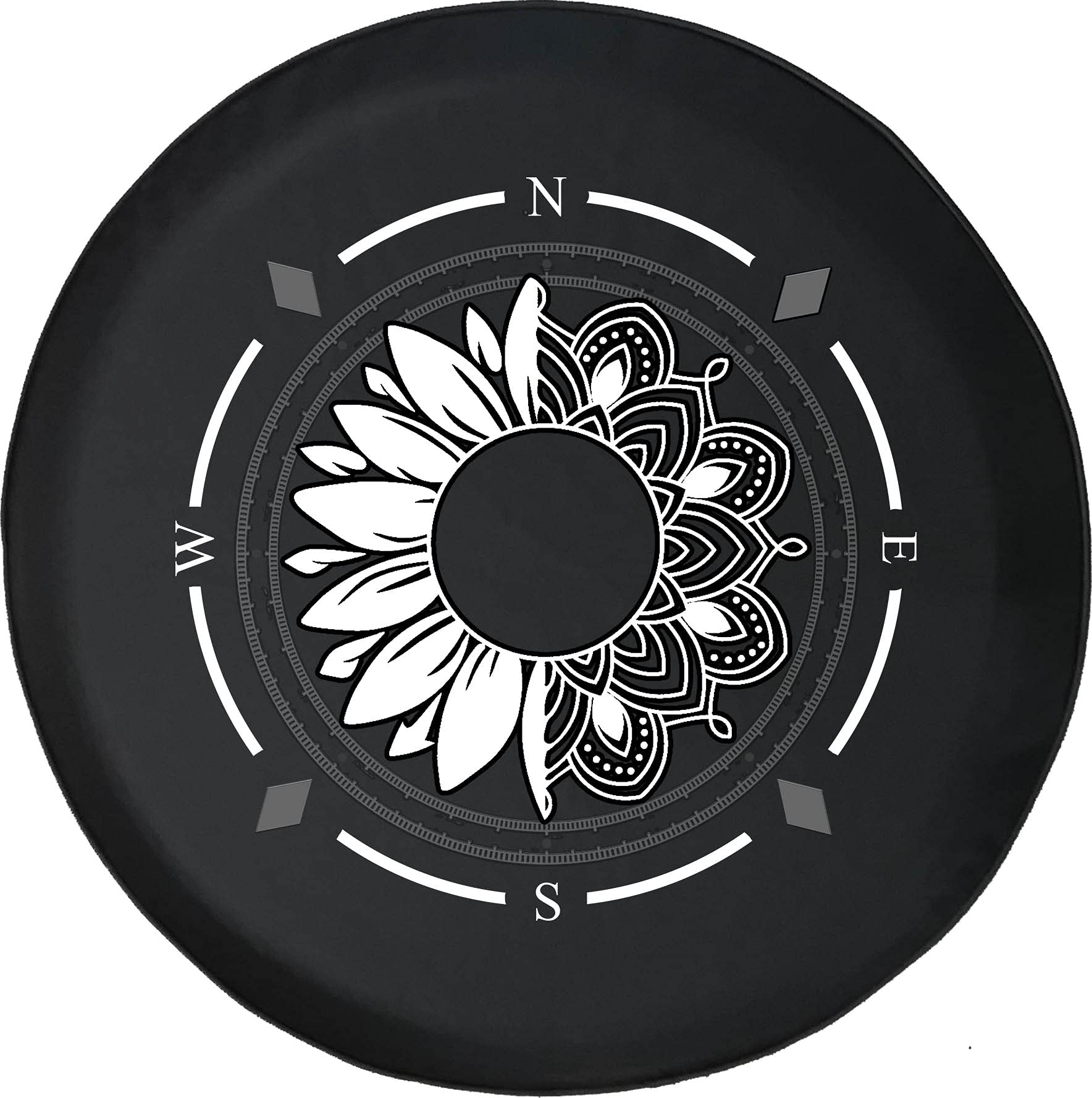 Premium Spare Tire Cover with Compass & Mandala Daisy Sunflower Design - Universal Fit for SUVs, Trailers, RVs & Most Vehicles - Waterproof & UV Resistant for Outdoor Adventures & Road Trips
