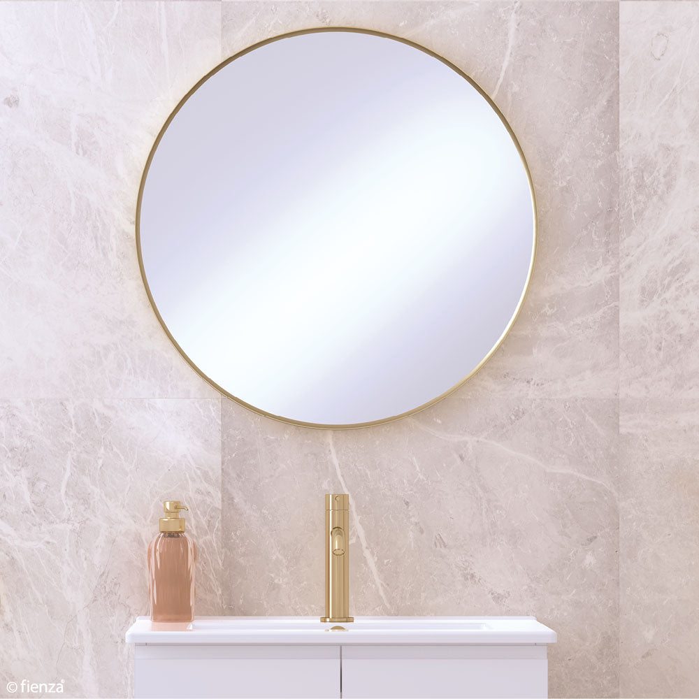 Fienza FMR60UB Urban Brass Framed Mirror - 24 Inch Round Bathroom Vanity Mirror with Antique Brass Frame, Perfect for Bathroom, Bedroom, and Entryway Decor