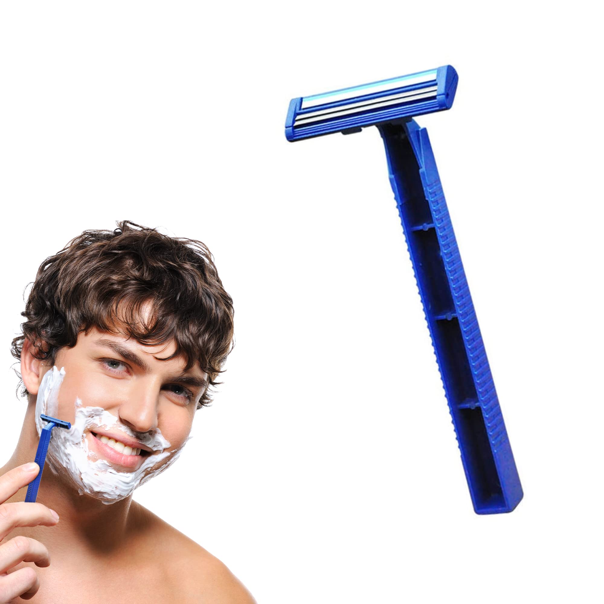 EZGOODZ 10-Pack Blue Disposable Razors for Men & Women - Stainless Steel 2-Blade Shaving Razors with Blue Handle & Cover for Smooth Shaving - Perfect for Travel, Gym, Hospital & Home Use
