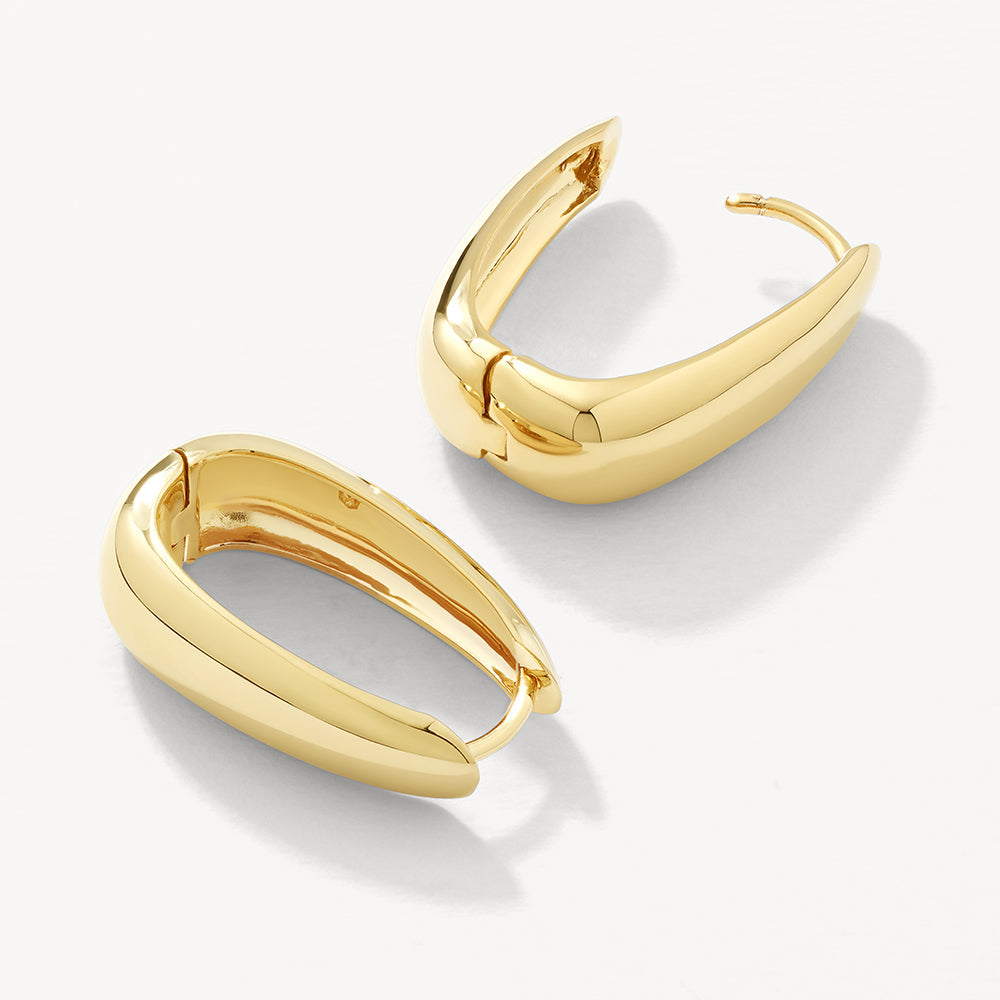 14K Gold Elongated Dome Hoop Earrings for Women - Elegant Dangle Earrings for Everyday Wear & Special Occasions