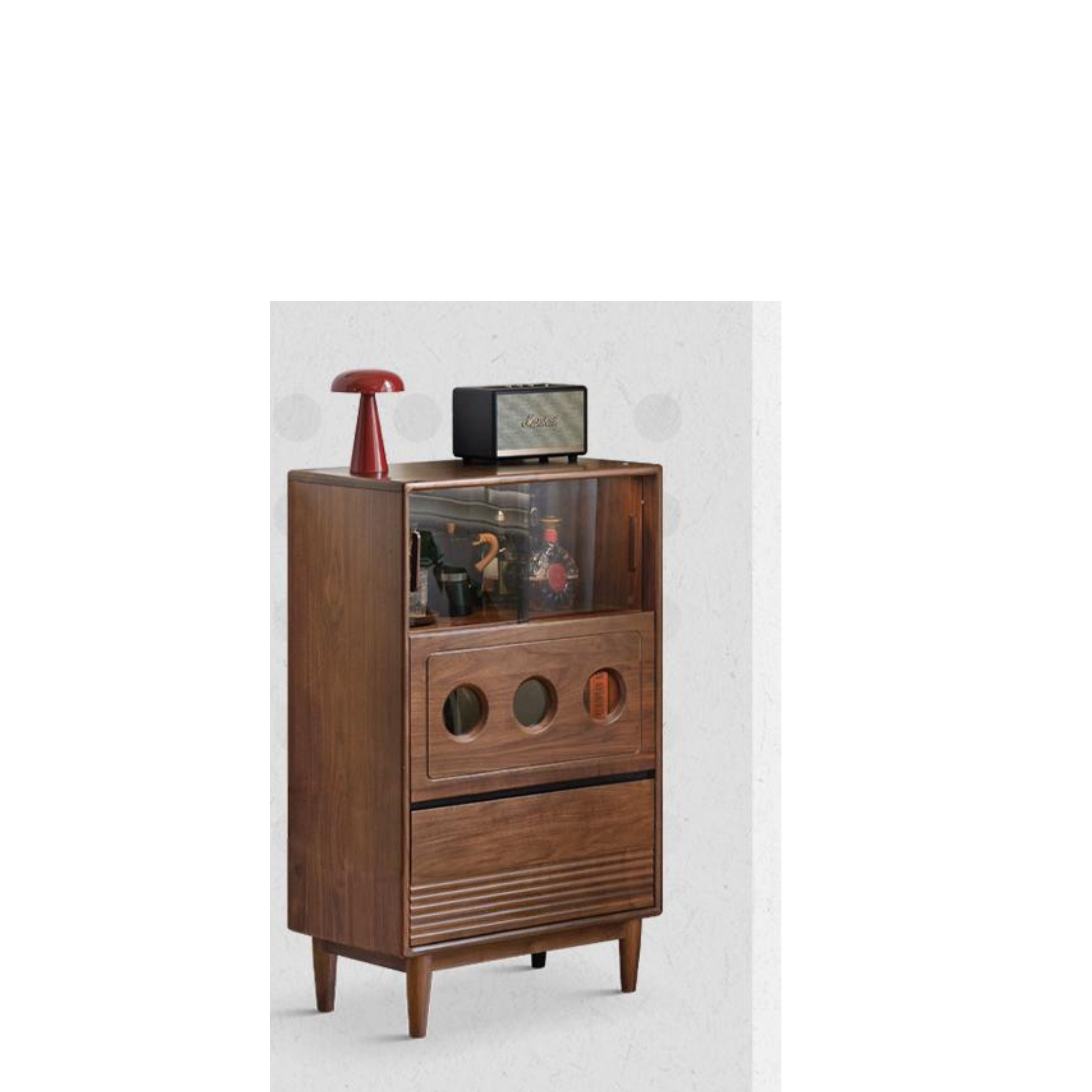 Vintage Black Walnut Solid Wood Antique Locker Retro Side Cabinet - Rustic Storage for Bedroom, Living Room & Entryway