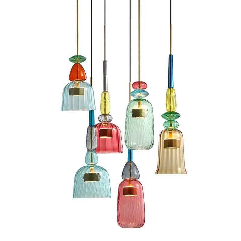 Vibrant Glass LED Pendant Lighting Fixtures - Modern Hanging Lights for Kitchen Island, Dining Room & Bedroom Decor - Energy Efficient Ambient Lighting Solution