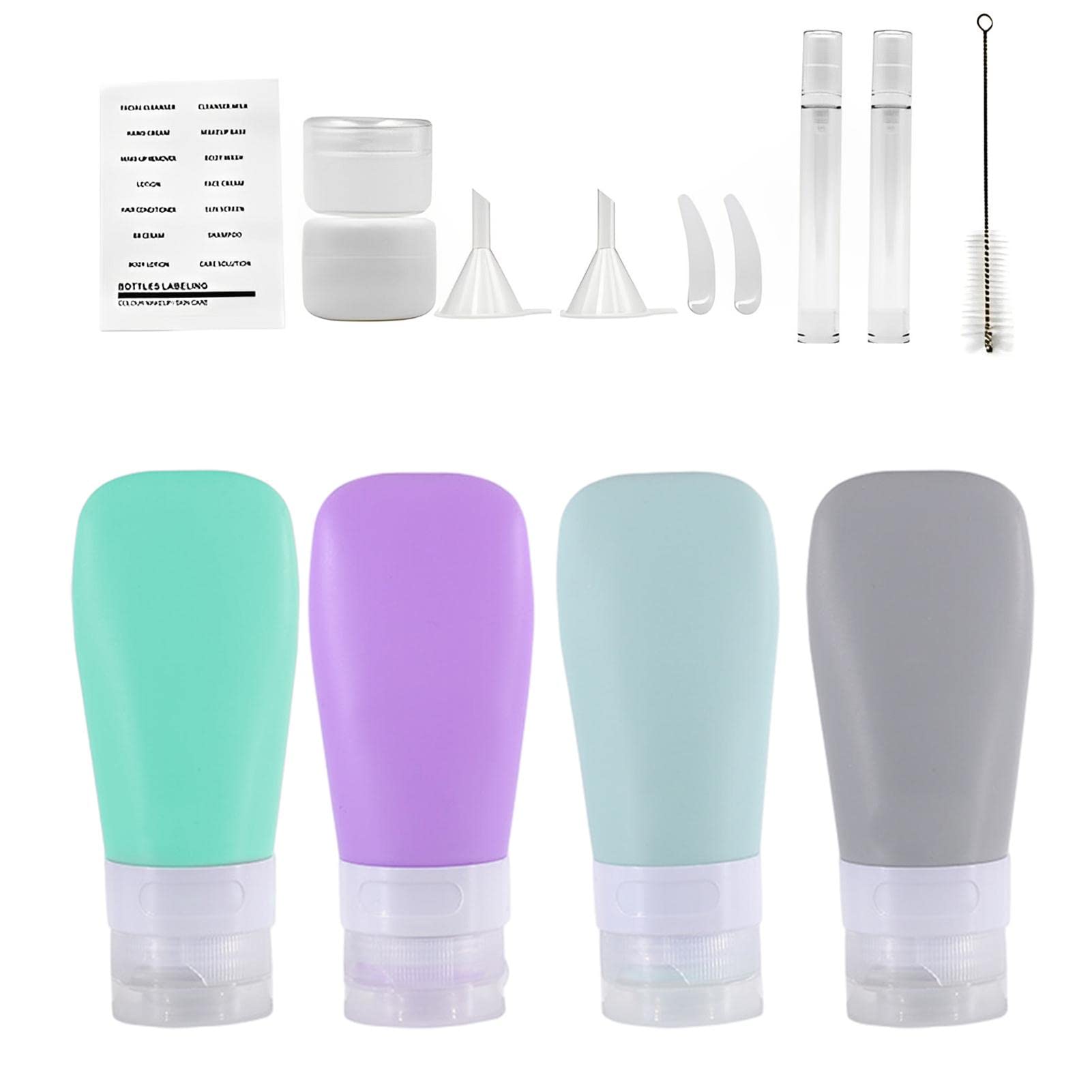 Leak-Proof Silicone Travel Bottles for Toiletries (Set of 4) - Refillable Squeezable TSA Approved Travel Size Containers for Shampoo, Conditioner, Lotion - Perfect for Airplane Carry-On, Gym, Camping & Vacation Essentials
