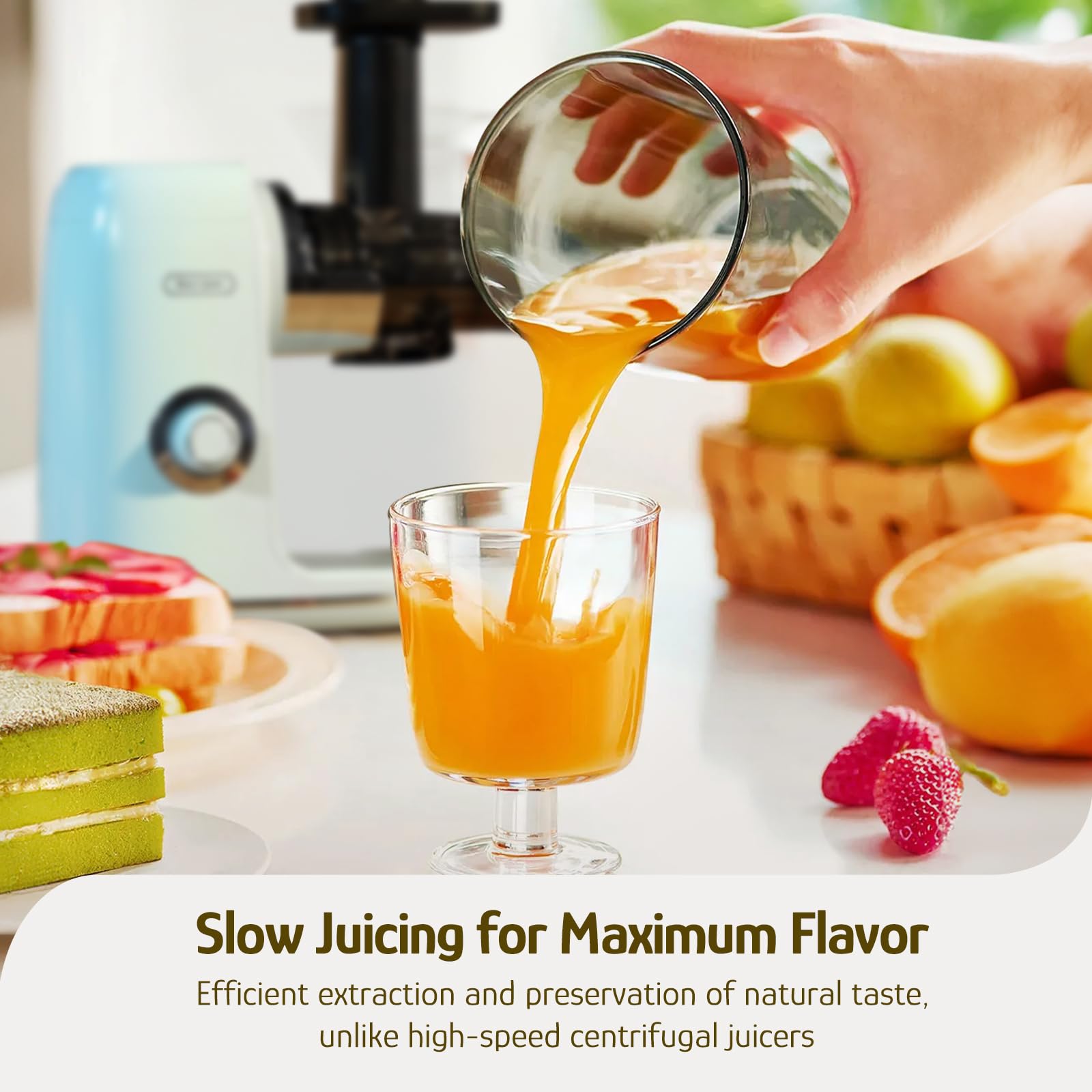 Hazel Quinn Slow Masticating Juicer - Cold Press Juicer for Fruits & Vegetables, BPA-Free, Easy Clean, 2-Speed & Reverse Function, Ultra Quiet, Dishwasher Safe - Perfect for Healthy Juicing at Home or Office