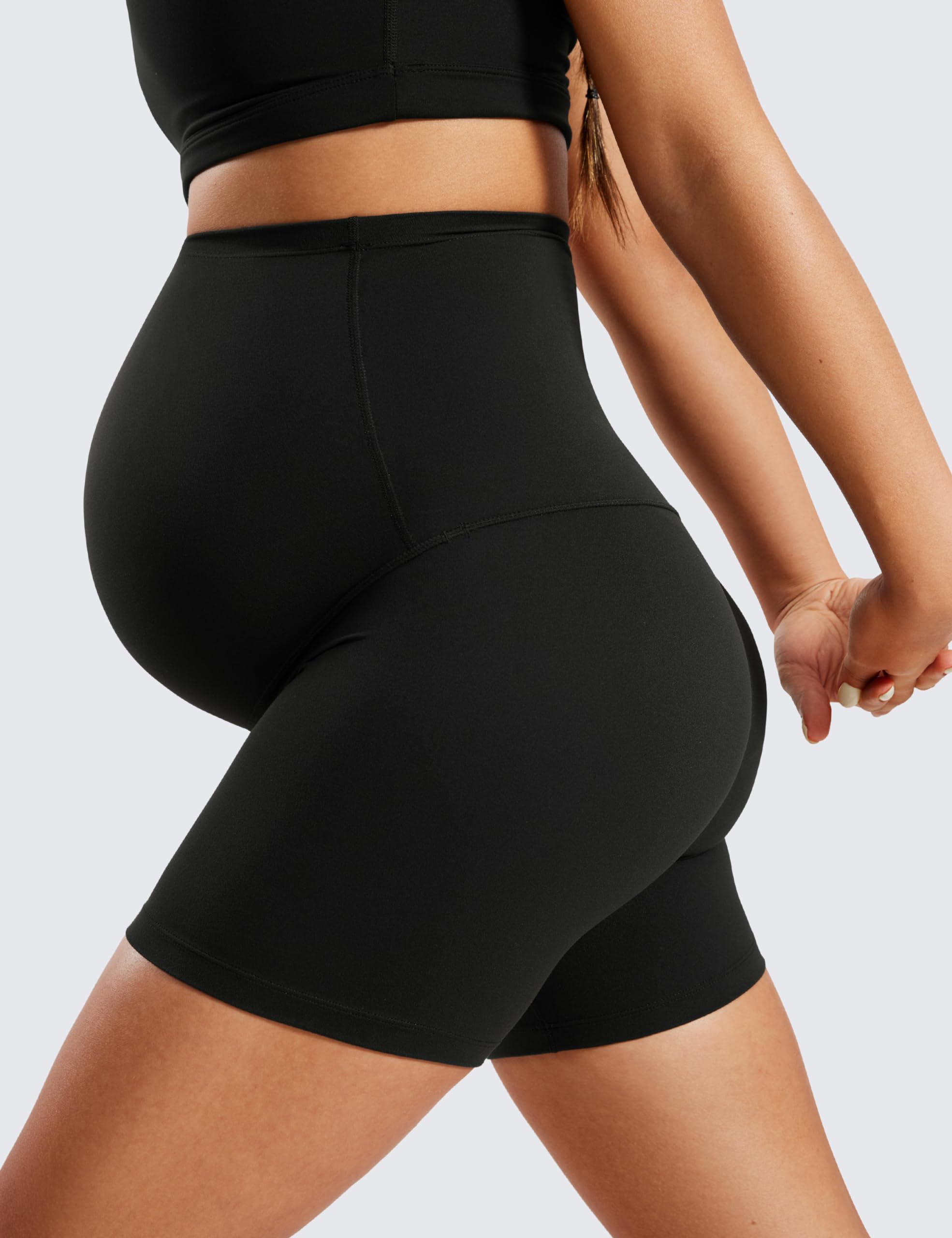 CRZ YOGA Women's Butterluxe Maternity Biker Shorts - Over The Belly 4