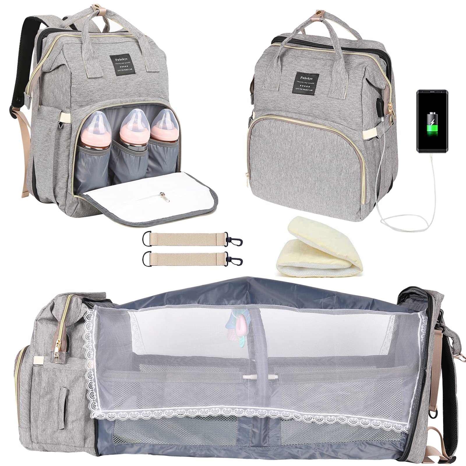 **Baby Diaper Backpack with Changing Station - Large Capacity, USB Charging Port, Gray - Perfect for New Moms, Baby Showers & Registry Gifts - Ideal for Travel, Daycare & On-the-Go Parenting**