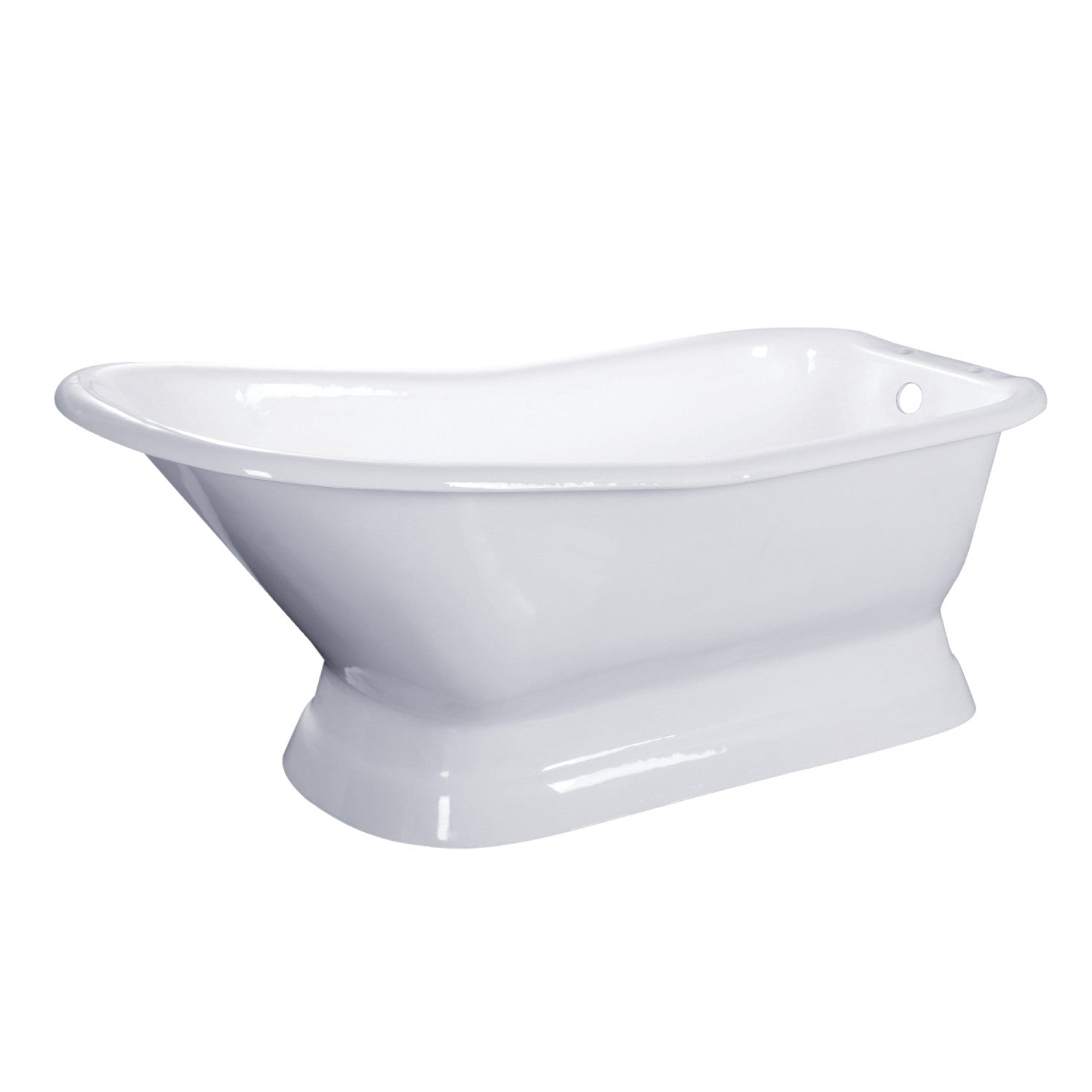 Aqua Eden 66 Inch White Cast Iron D-Shaped Single Slipper Pedestal Bathtub with 7-Inch Faucet Drillings - Freestanding Soaking Tub for Luxury Bathroom & Spa Relaxation