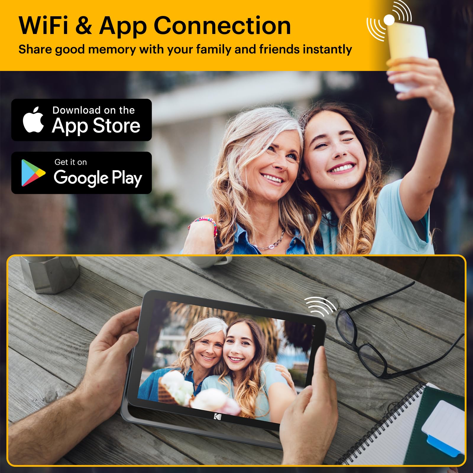 KODAK 10.1 Inch WiFi Digital Photo Frame with 4000mAh Battery - 1920x1200 IPS Touch Screen, 32GB Storage, Auto-Rotate, KODAK App - Perfect Gift for Family & Friends - Display Memories in Living Room, Bedroom or Office