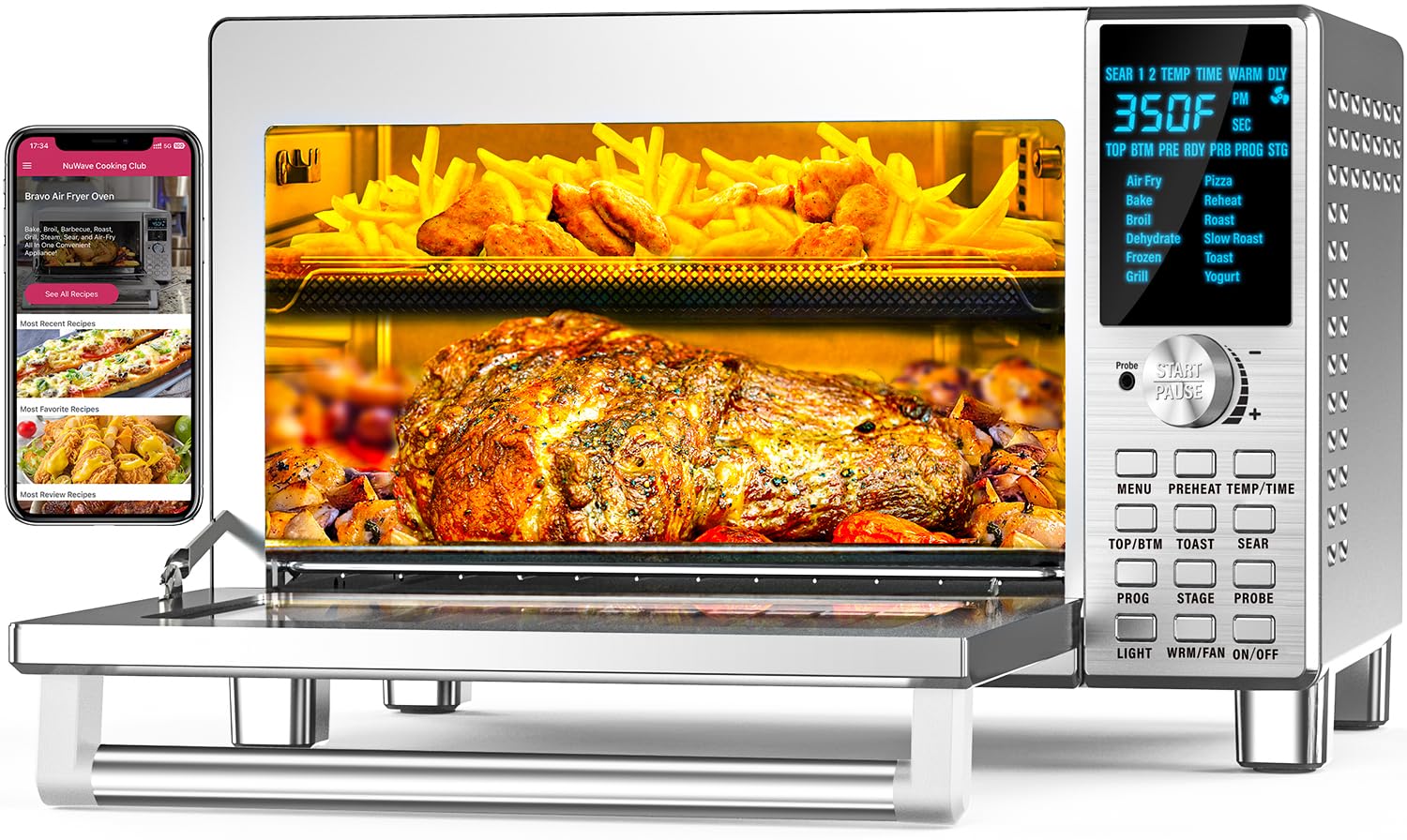 Nuwave Bravo 30QT Large Capacity Convection Toaster Oven Air Fryer Combo - Cook Whole Chicken & 13