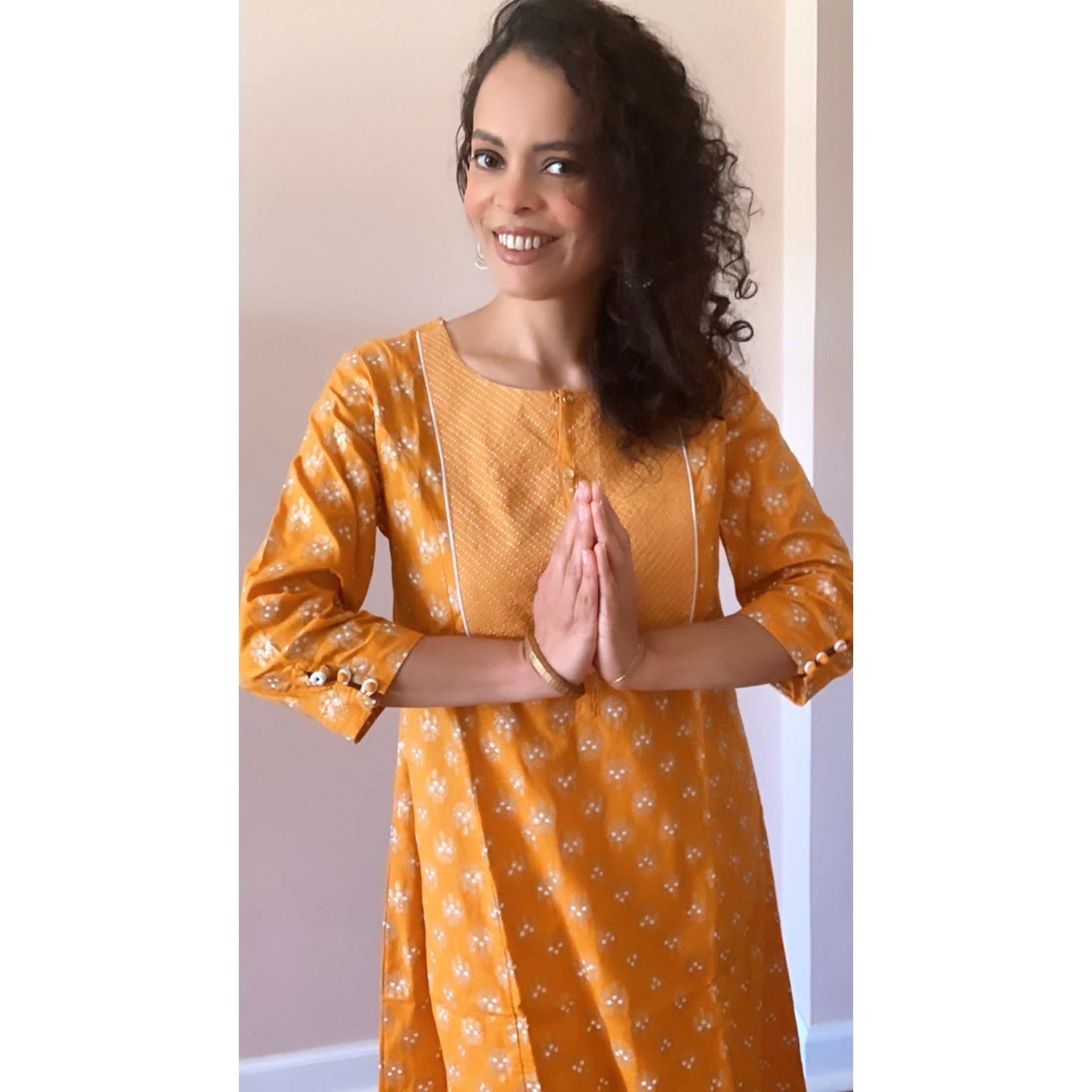 Stylish Yellow and White Printed Kurta for Women - Comfortable Ethnic Tunic Top for Casual Wear, Festivals, and Special Occasions