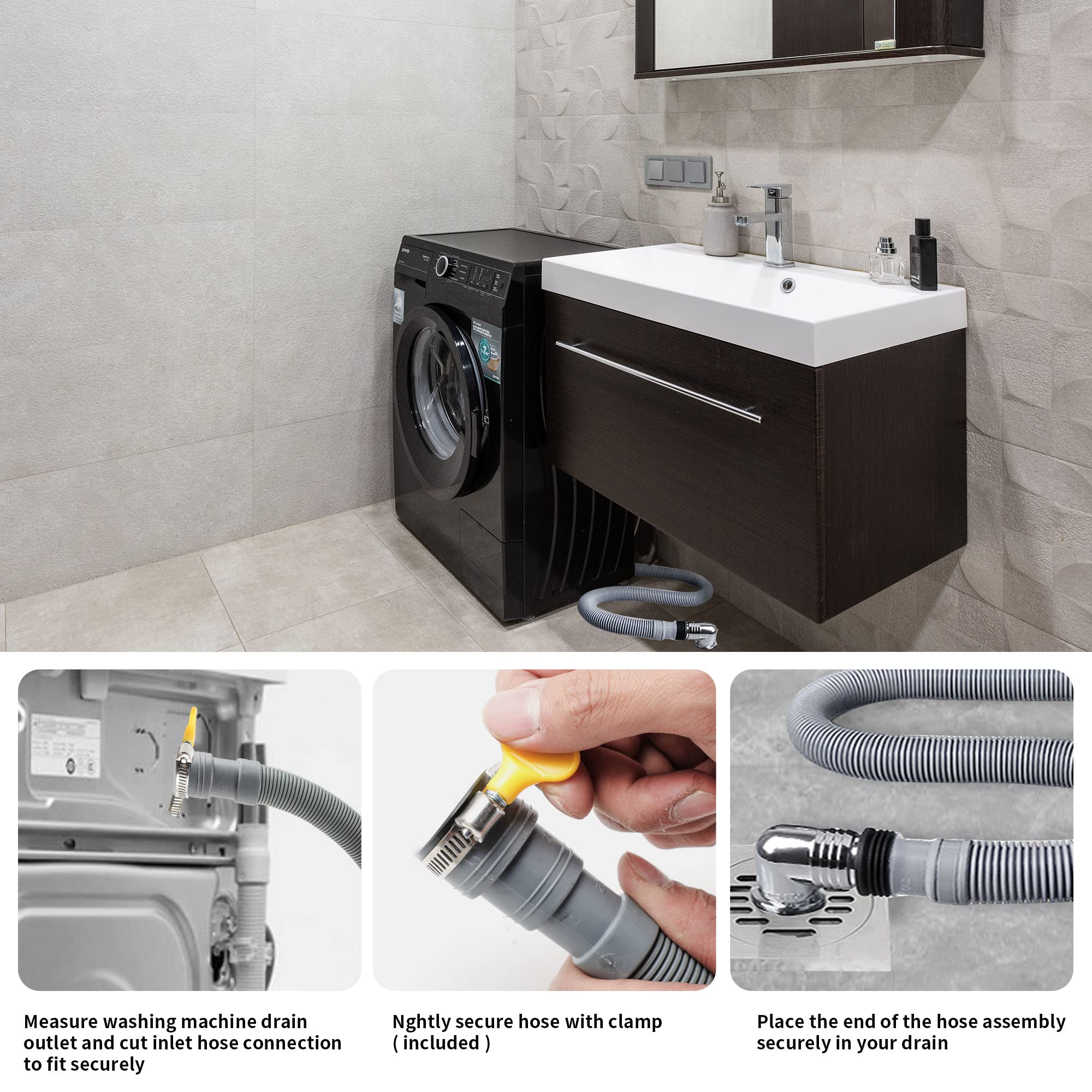 AGOOBO 10 FT Universal Washing Machine Drain Hose Extension Kit with U-Bend Holder & 2 Clamps - Fits 3/4