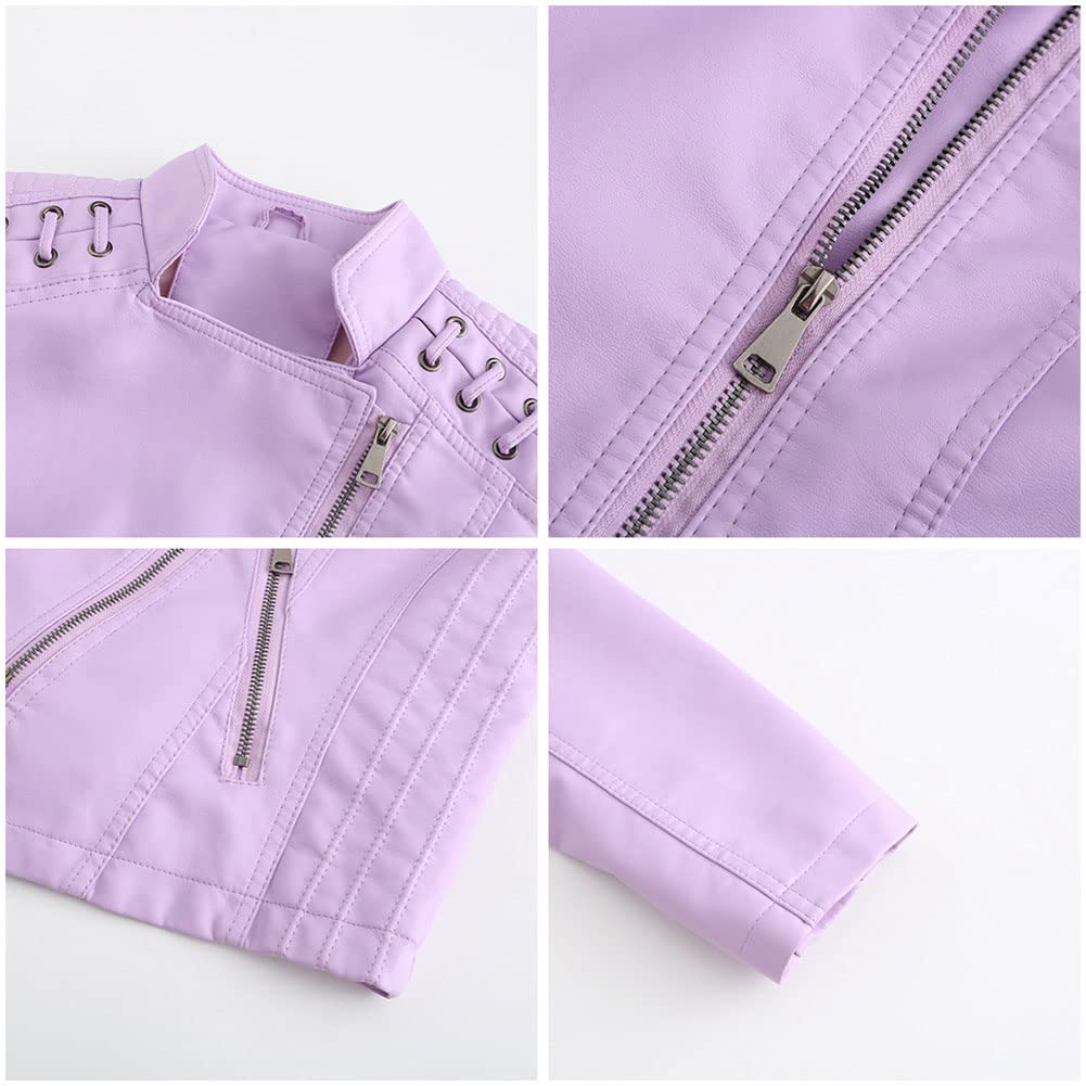 CHARTOU Women's Spring Casual PU Faux Leather Motorcycle Jacket - Bandage Style Slant Zipper Biker Coat for Riding & Street Fashion