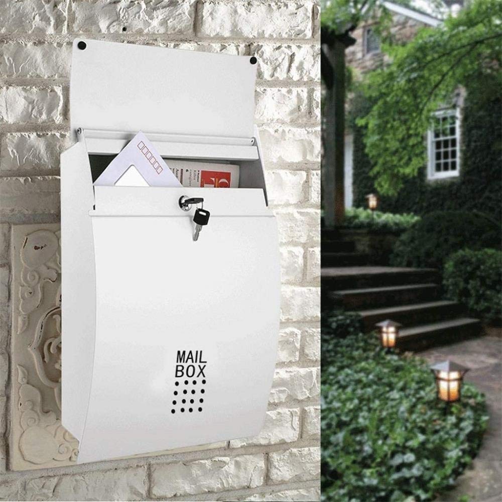 White Outdoor Wall Mounted Mailbox - Large Weatherproof Villa Letter Box for Home, Newspaper & Suggestion Collection - Perfect for Porch, Garden & Front Door Decoration