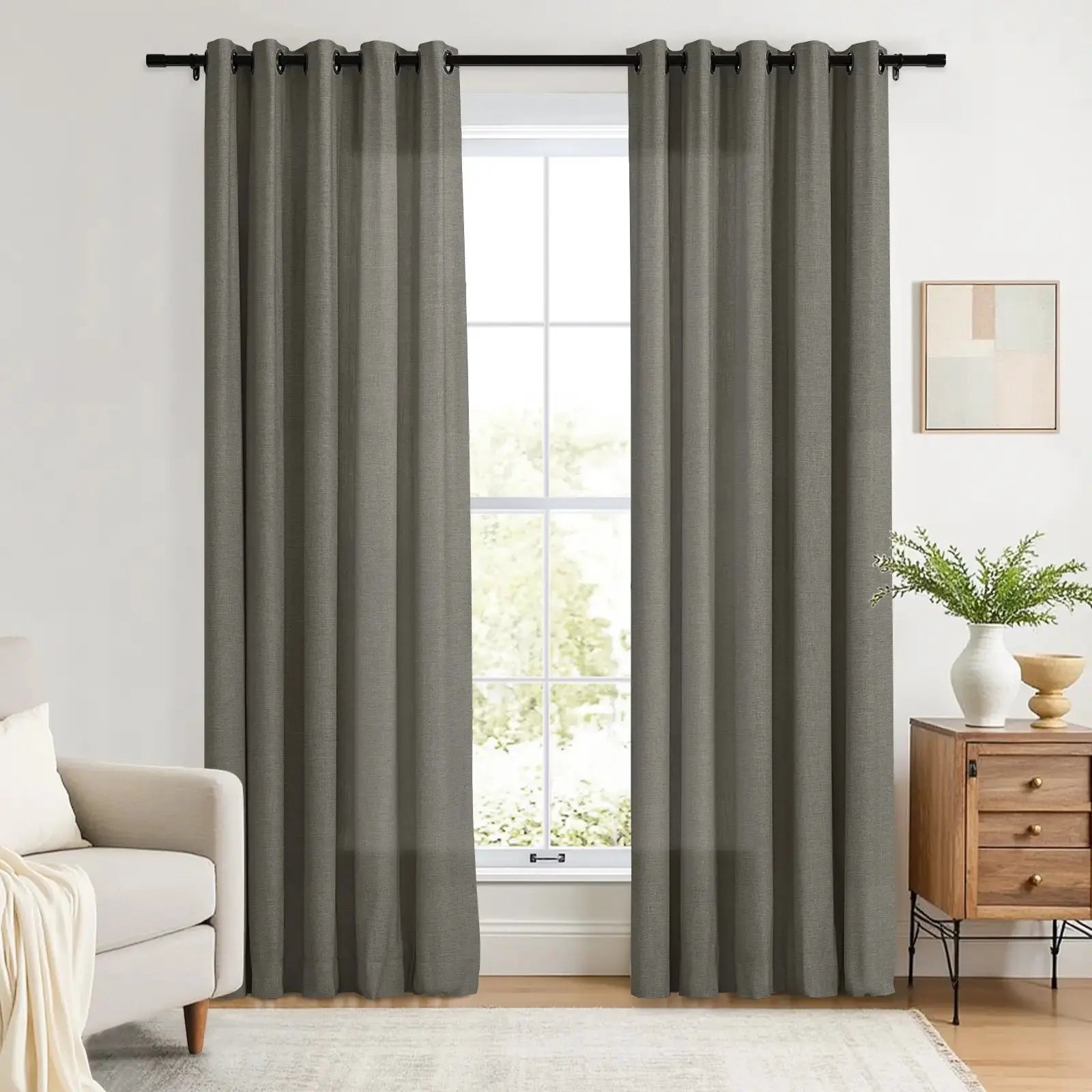 Linen Curtains with Grommet Top - Blackout Drapes for Living Room & Bedroom - Elegant Home Decor for Windows (52x84 Inches) - Perfect for Privacy, Light Control and Room Darkening