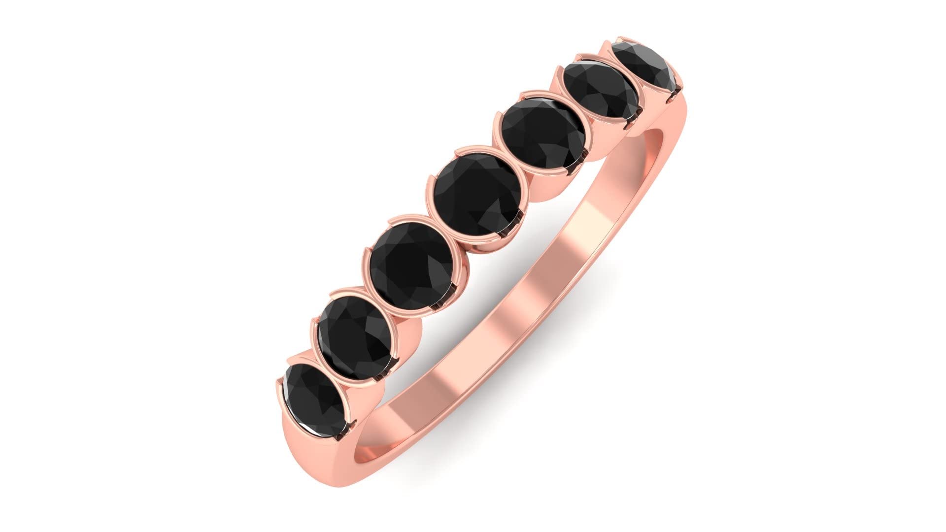 3/4 CT Black Onyx Half Eternity Ring - 7 Stone 14K Solid Gold Semi Eternity Band for Women - Perfect for Anniversary, Engagement & Everyday Elegance