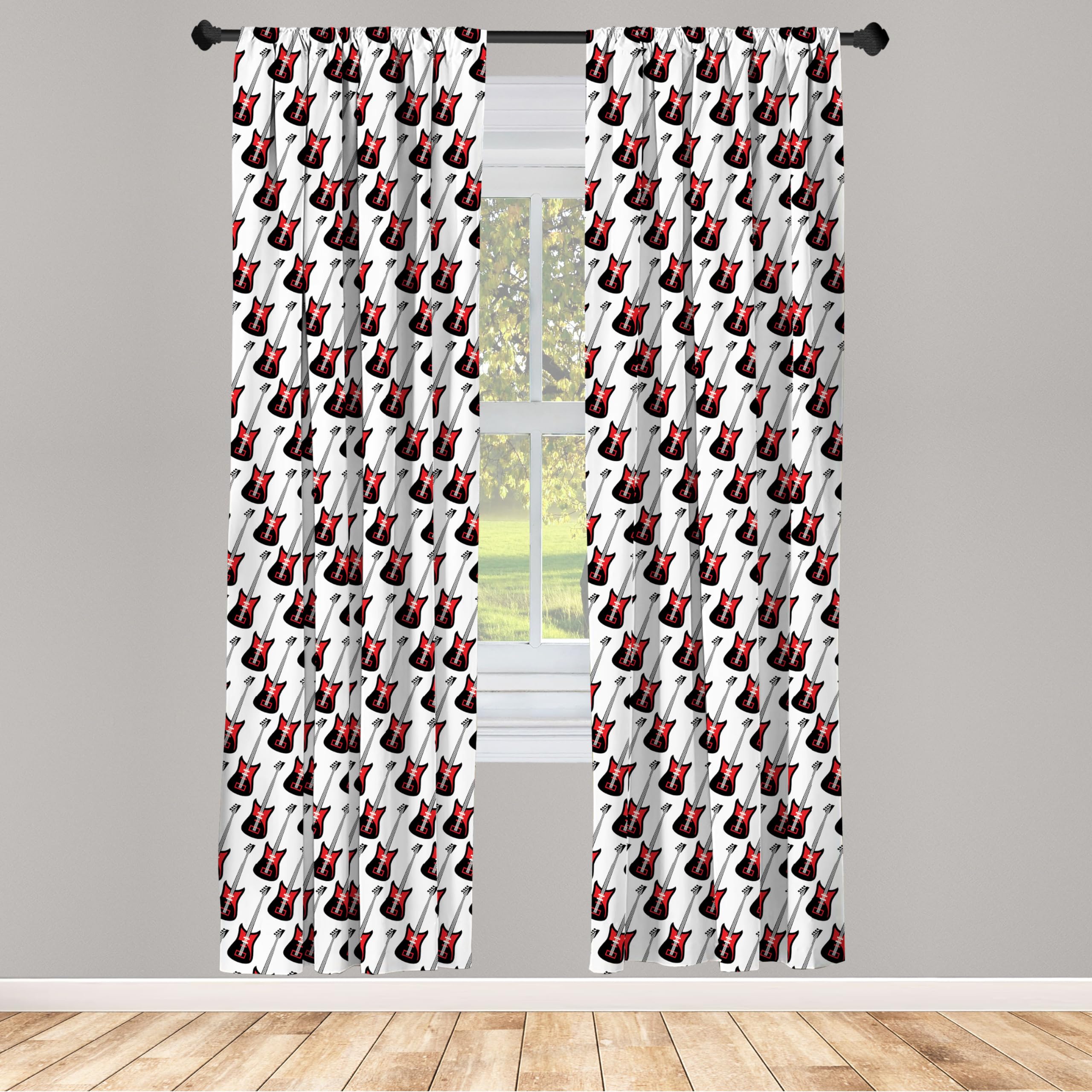 Ambesonne Electric Guitar Window Curtains - Rock Music Themed Decor with Diagonal Guitar Pattern, Lightweight 2-Panel Set with Rod Pocket (28
