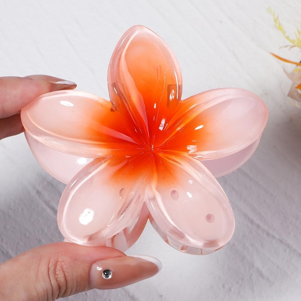 Starvis Blossom Large 3-Piece Daisy Hair Claw Set - Glossy Plumeria Flower Hair Clips, Bun Holder & Ponytail Clips for Women & Girls - Perfect for Weddings, Parties & Everyday Styling (Plumeria Flower-3pc)