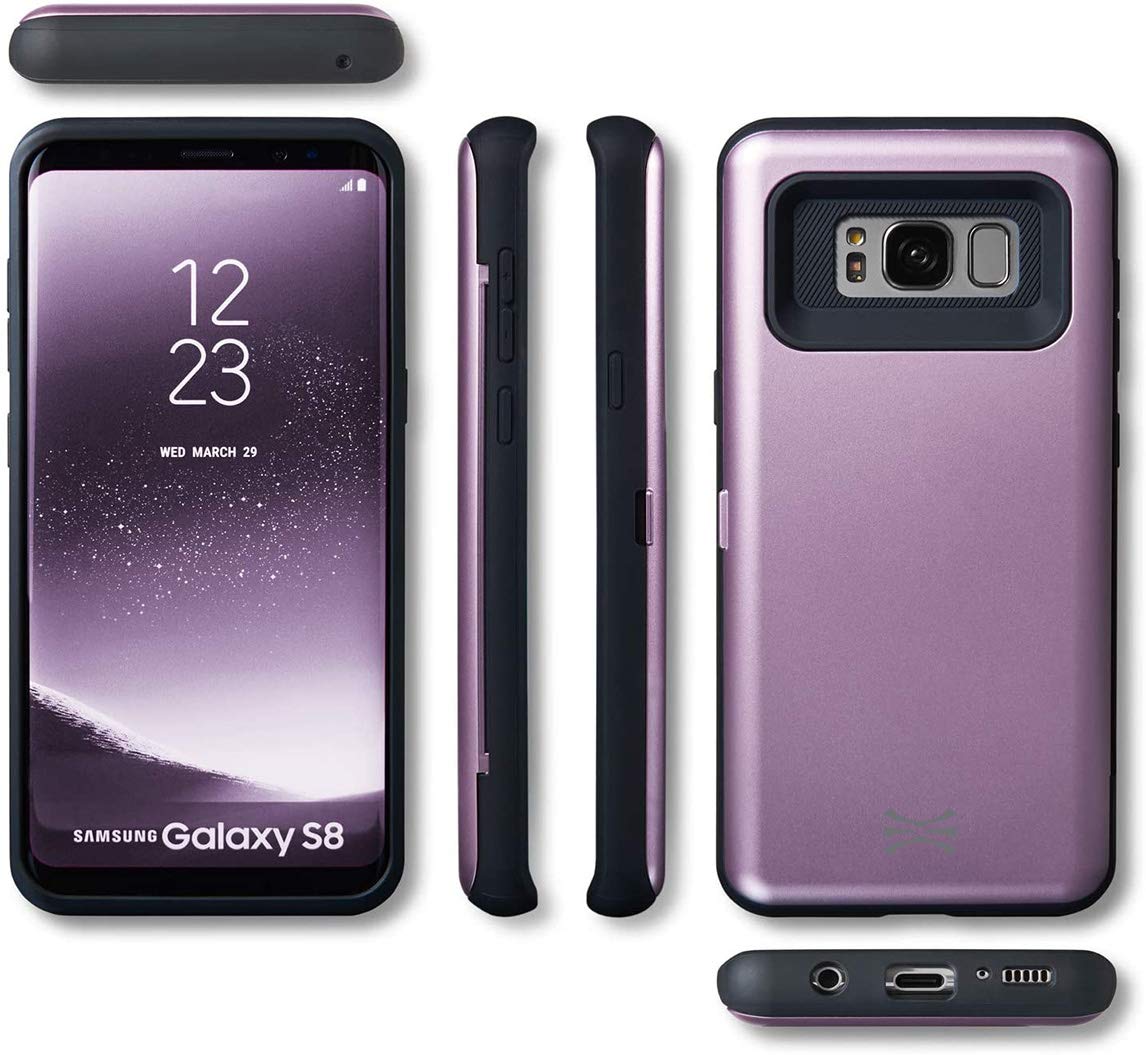 TORU CX PRO Case for Samsung Galaxy S8 with Card Holder - Slim Shockproof Protective Cover with Hidden Wallet Slot & Kickstand | Includes Mirror (Purple) | Perfect for Work, Travel & Everyday Use