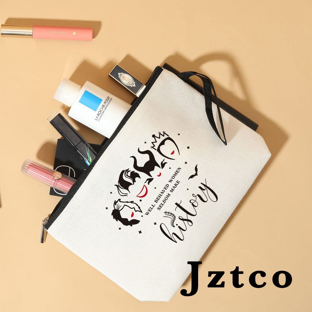 Maleficent Witch Themed Makeup Bag - Evil Queen & Villains Inspired Gift for Women, Best Friend, Her, Girls & Adults - Perfect for Witchcraft, Cosplay & Halloween - Well Behaved Women Seldom Make History