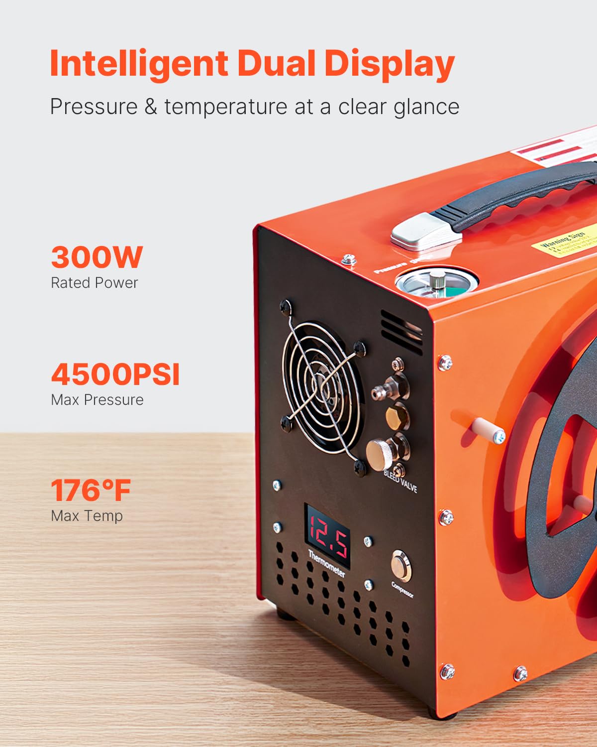 VEVOR 4500PSI PCP Air Compressor with Built-in Converter & Cooling Fan - 12V/120V Portable High Pressure Air Pump for Paintball Tanks, Air Rifles, Scuba Diving Bottles - Perfect for Hunting, Shooting Sports & Underwater Adventures