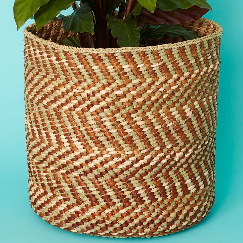 Medium Brown Iringa Woven Basket - Indoor Planter & Toy Storage Organizer for Home Decor, Nursery, and Living Room