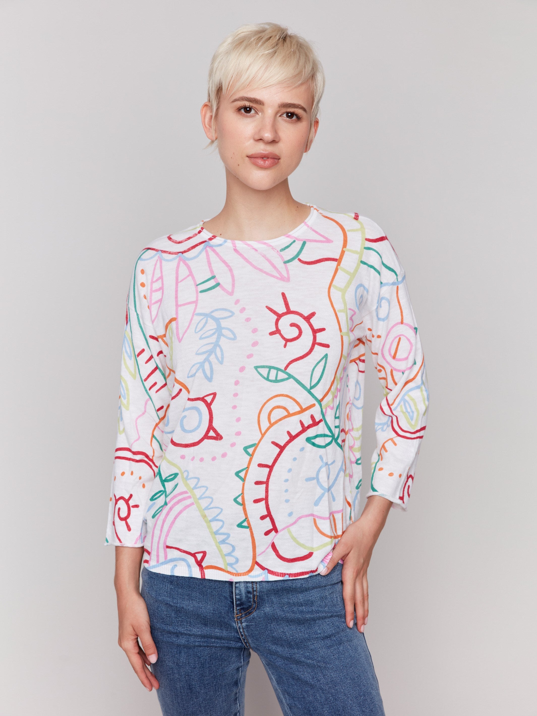 Printed Cotton Crew Neck Sweater for Women & Men | Soft Multicolor Pullover | Casual Wear, Office Outfits & Fall Fashion