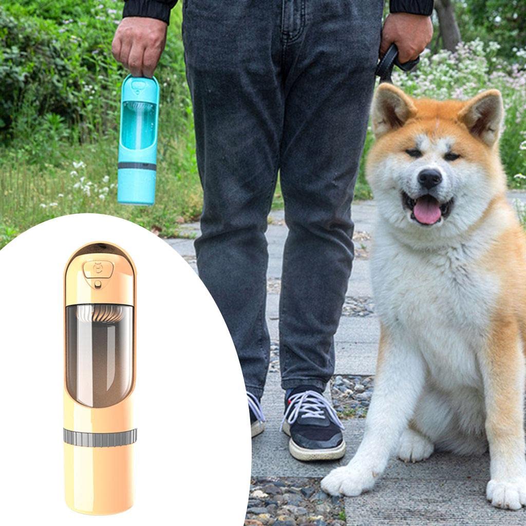 SECRET DESIRE Portable Water Bottle for Dogs & Cats - Travel-Friendly Drinking Dispenser & Food Feeder in Yellow, Ideal for Outdoor Adventures & Daily Walks