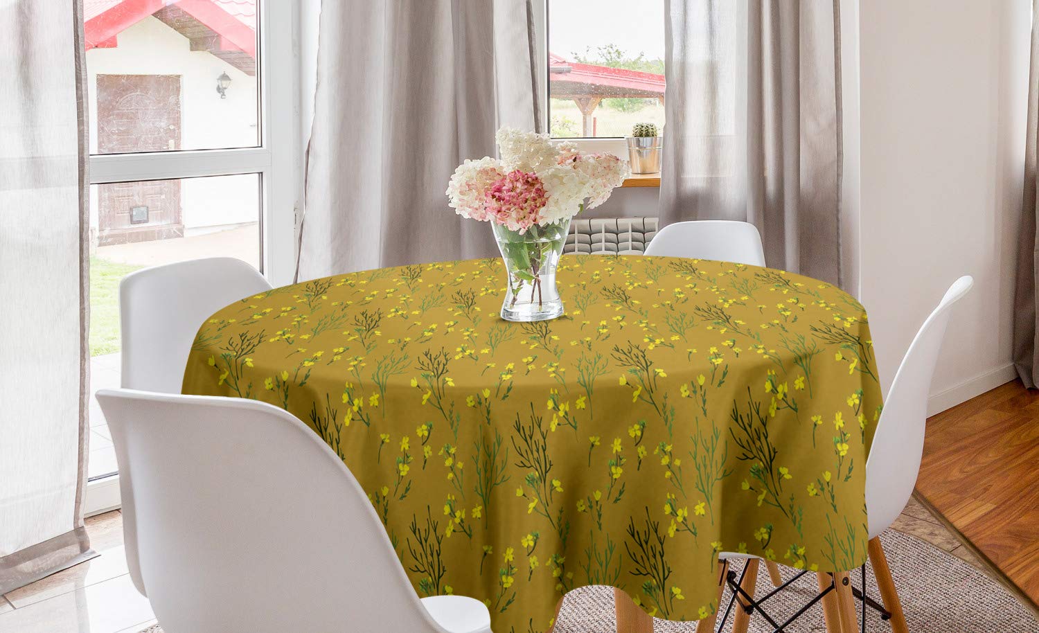 Ambesonne Floral Round Tablecloth 60