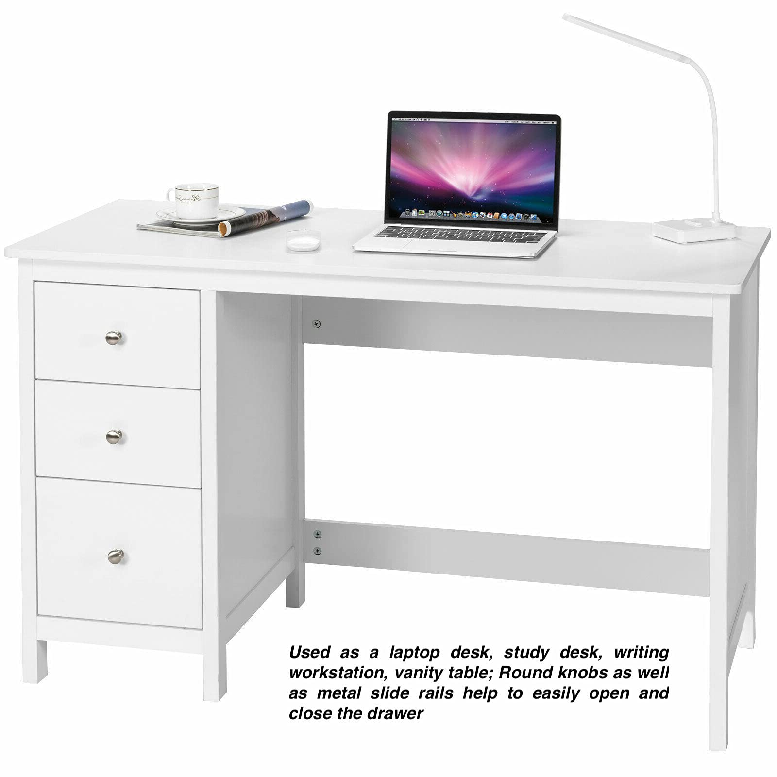 White Computer Desk with 3 Drawers - 47