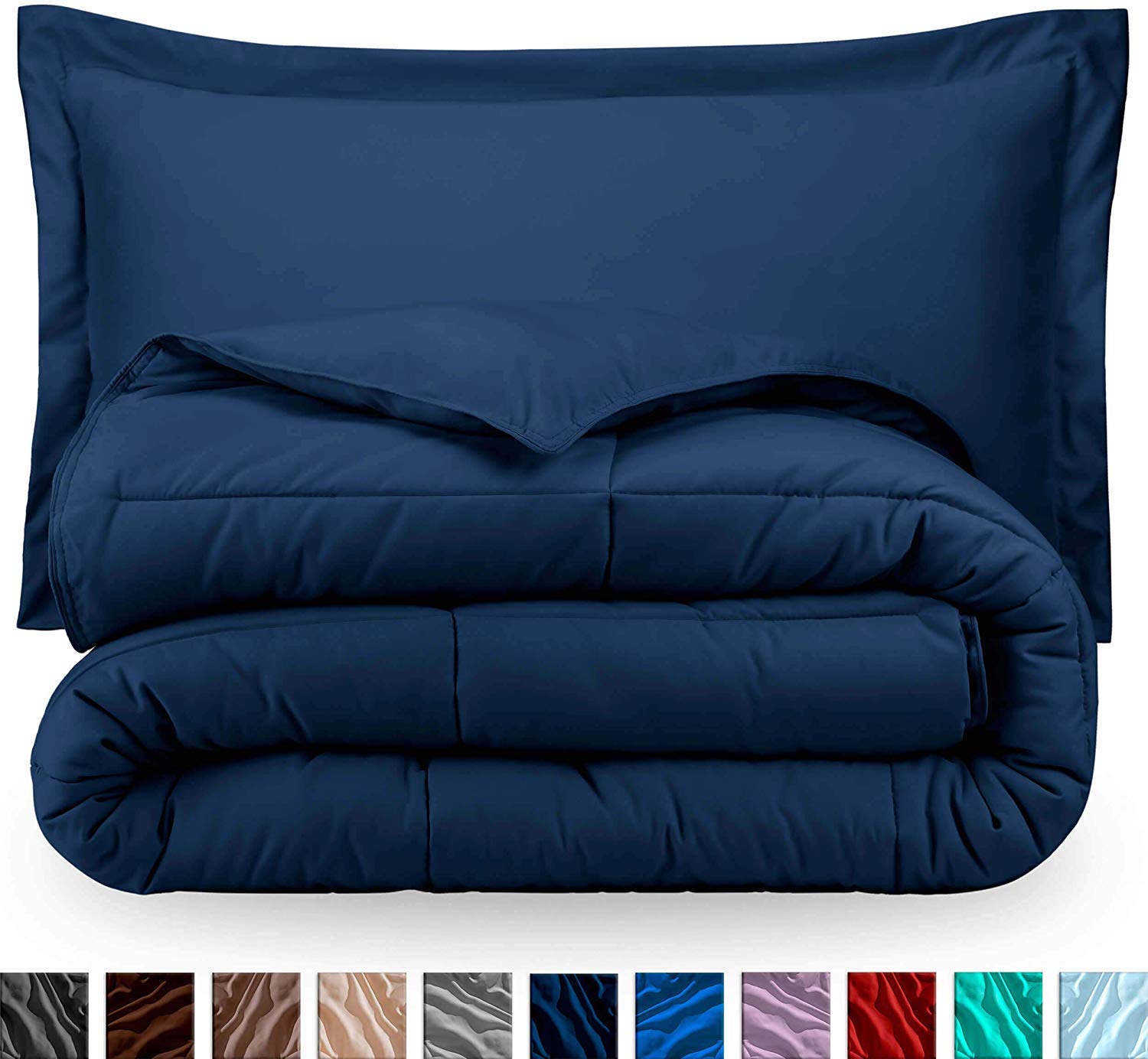Premium 1800 Series Ultra-Soft All Season Down Alternative Comforter Set - Box Stitched Design - Full/Queen Size Navy Blue - Perfect for Cozy Bedrooms, Guest Rooms & Dorm Comfort