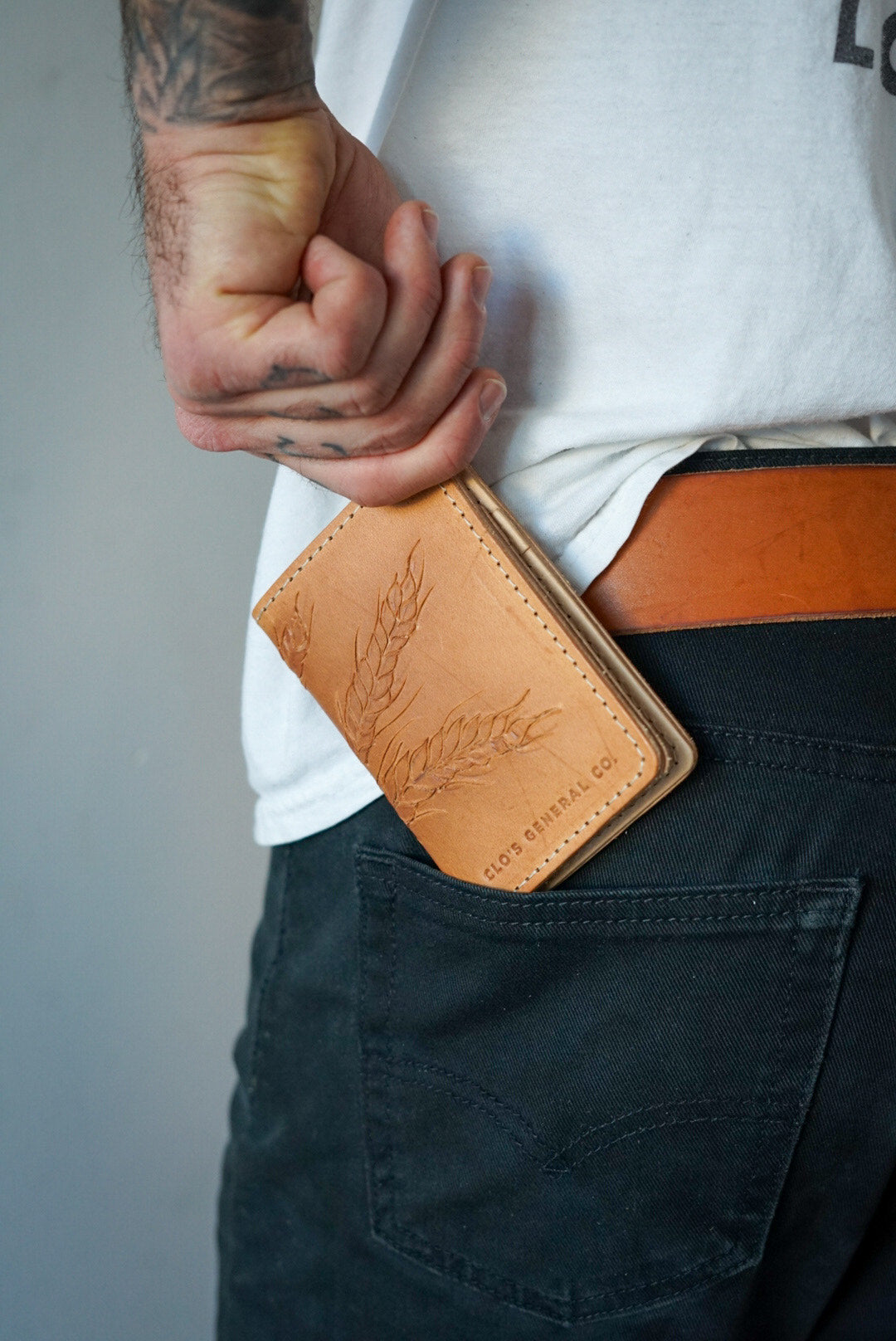 Hand Tooled Mini Trucker Wallet - Genuine Leather Prairie Wheat Sheaf Design - Unique One of a Kind - Perfect for Everyday Use & Travel Accessories