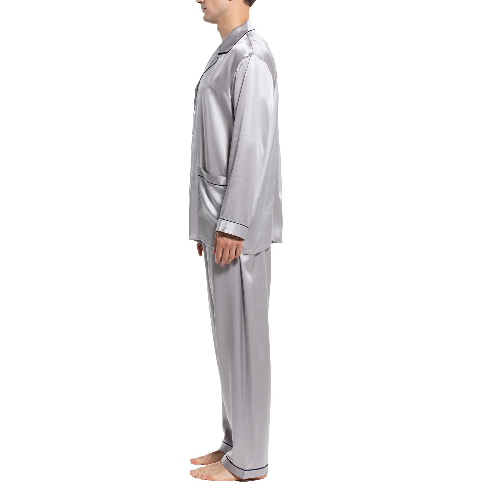 Premium Men's Silk Pajama Set - 100% Mulberry Silk Long Sleeve Button Down Sleepwear (2-Piece) for Luxury Comfort & Relaxation at Home | Gift for Him