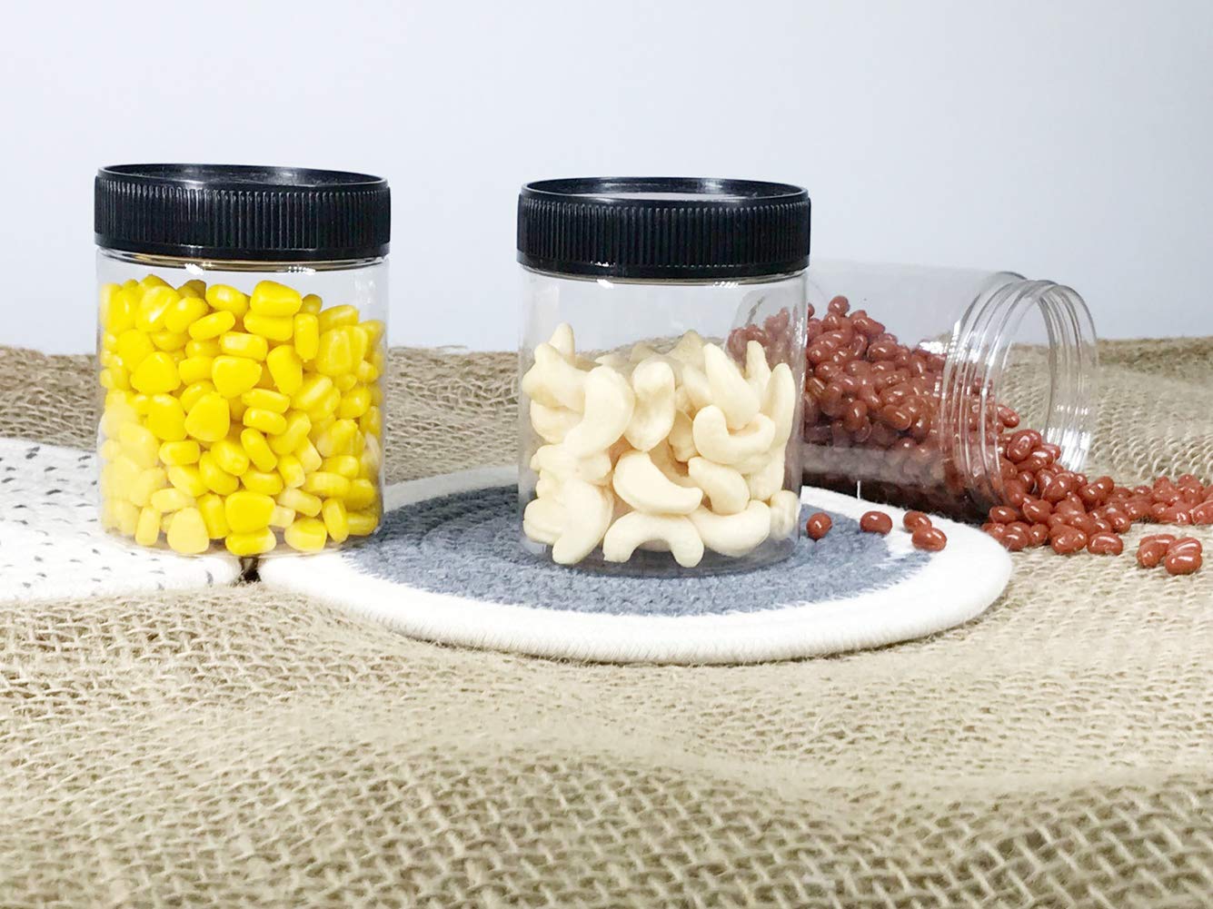 24-Pack 8oz Clear Plastic Jars with Airtight Lids - Food Storage Containers for Dry Food, Peanut Butter, Honey Jam | Cosmetic & Cream Jars | Bathroom & Pantry Organization (BPA-Free, Leakproof) - Perfect for Meal Prep, Spice Storage & DIY Beauty Products