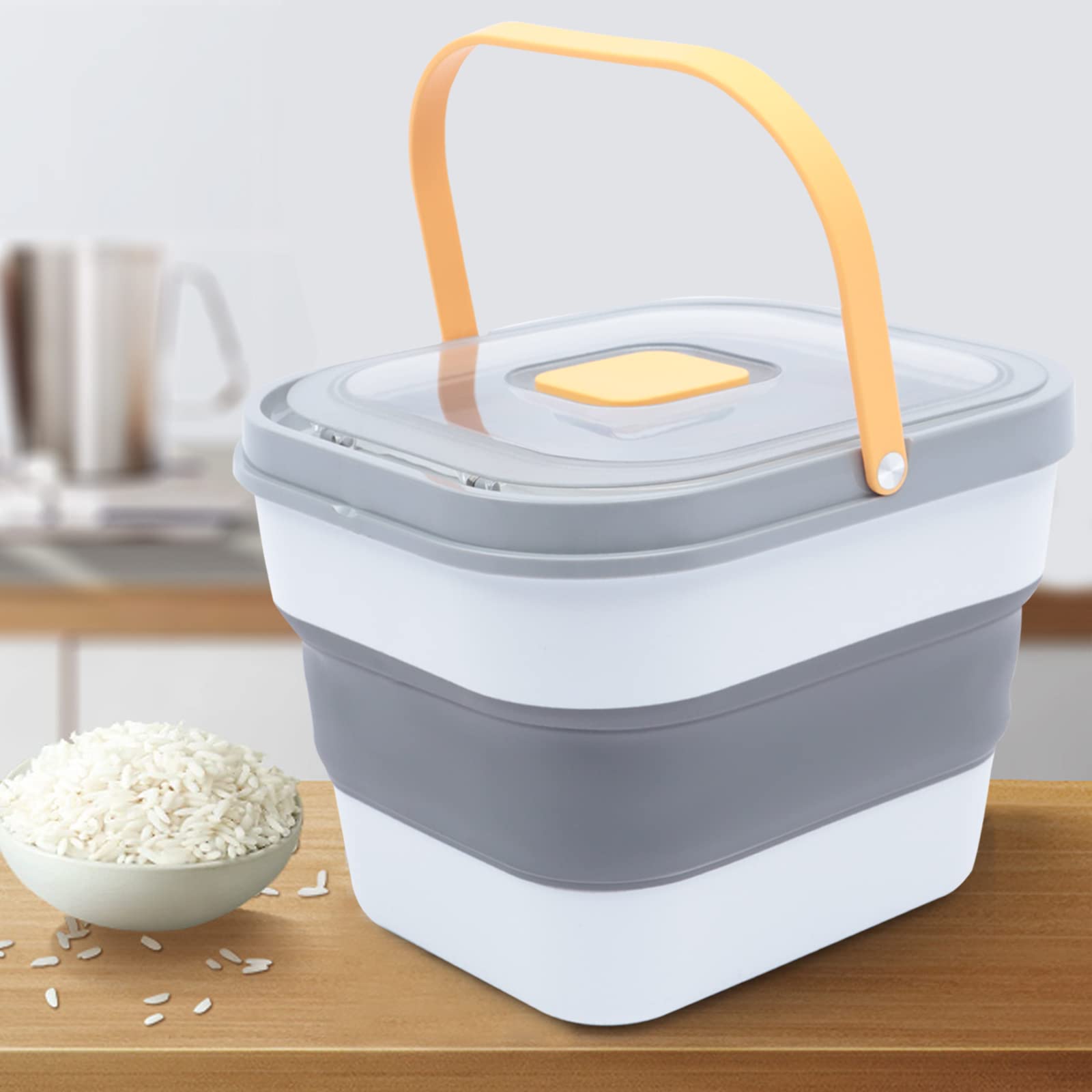 Foldable 13L Pet Food Storage Container with Sealing Ring & Handle - Airtight Dry Food Bin for Dog, Cat, Bird & Chicken Feed - Perfect for Storing Cereal, Rice & Pet Treats in Kitchen or Pantry (Gray)