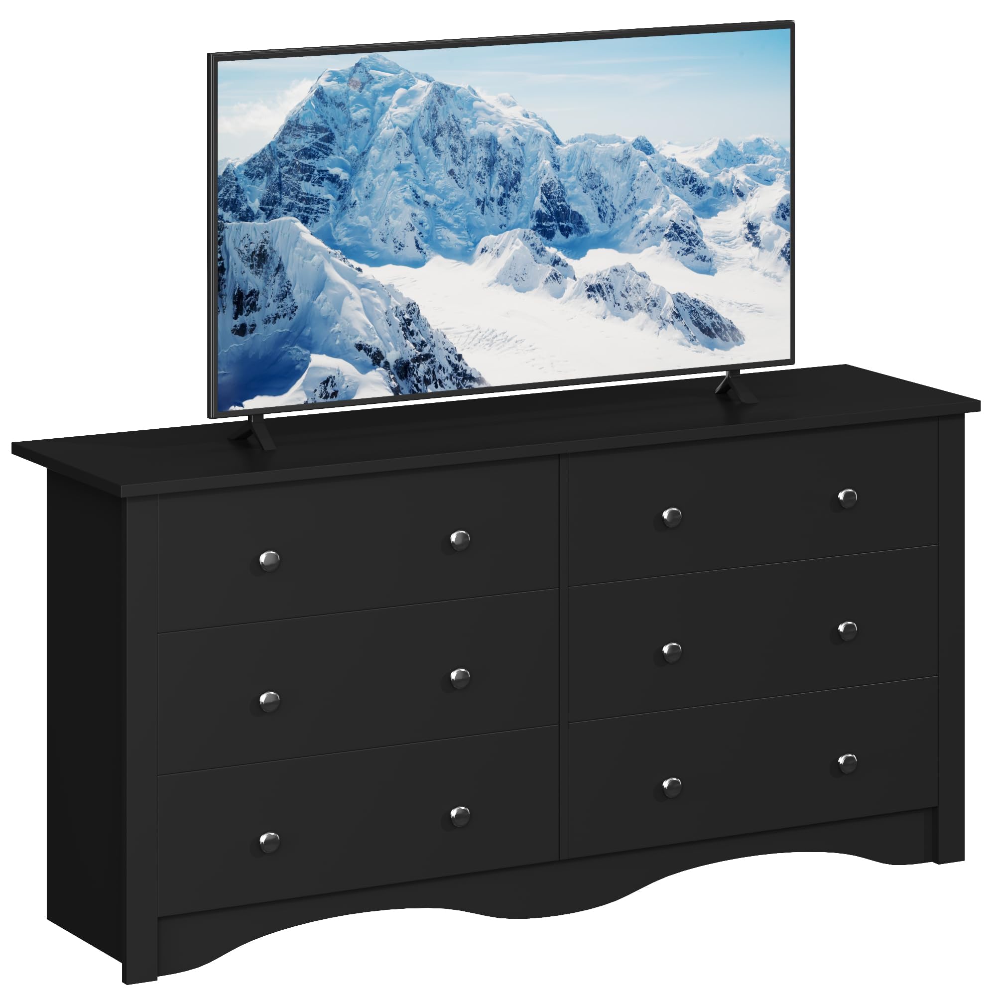 Furmax 6-Drawer Wooden Dresser for Bedroom & Living Room - 65 Inch TV Stand with Storage - Modern Chest of Drawers for Hallway, Entryway & Home Organization (Black) | Perfect for Bedroom Storage, TV Entertainment Setup & Entryway Decor