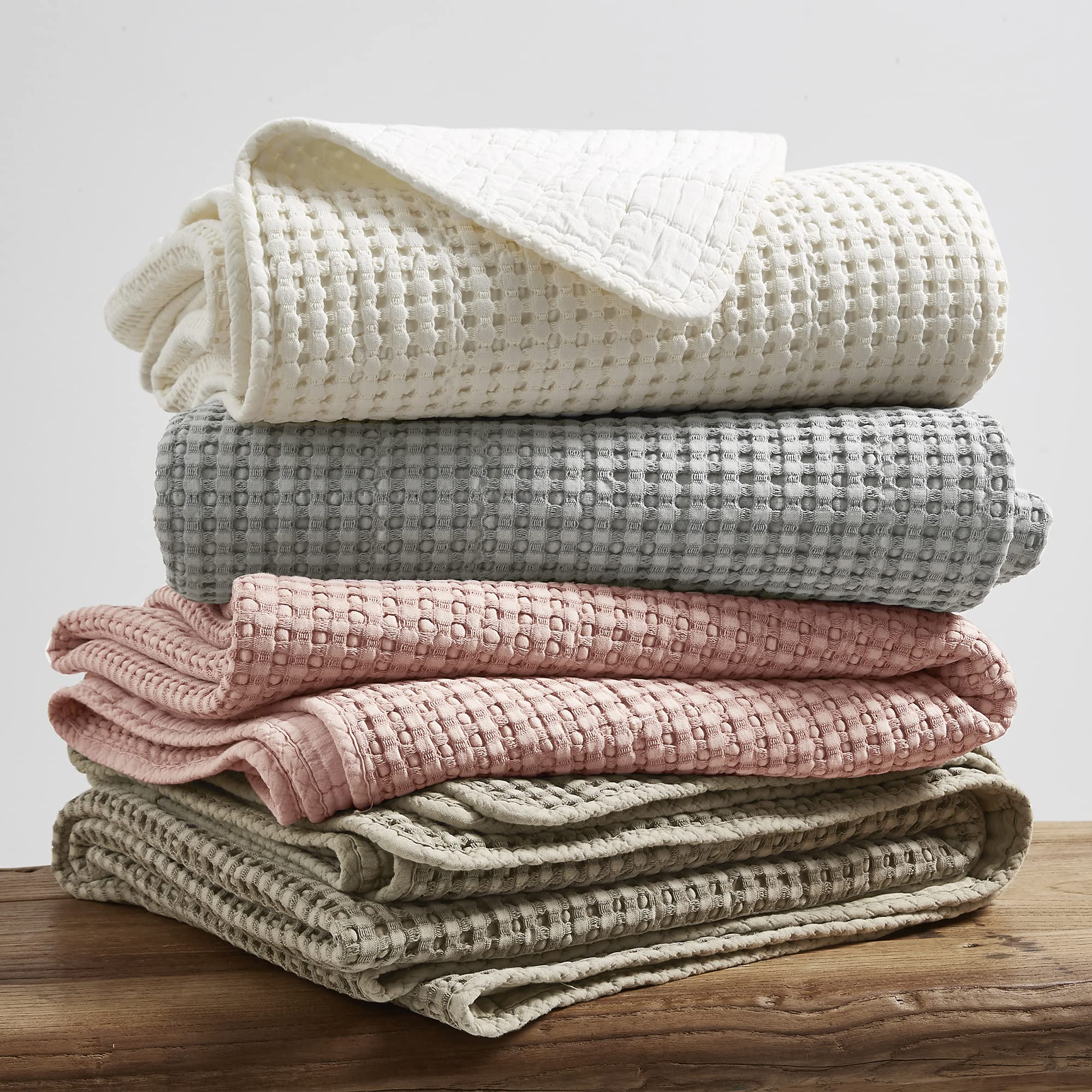Levtex Home Mills Waffle King/Cal King Quilt Set - Cream Cotton Waffle Bedding - 106