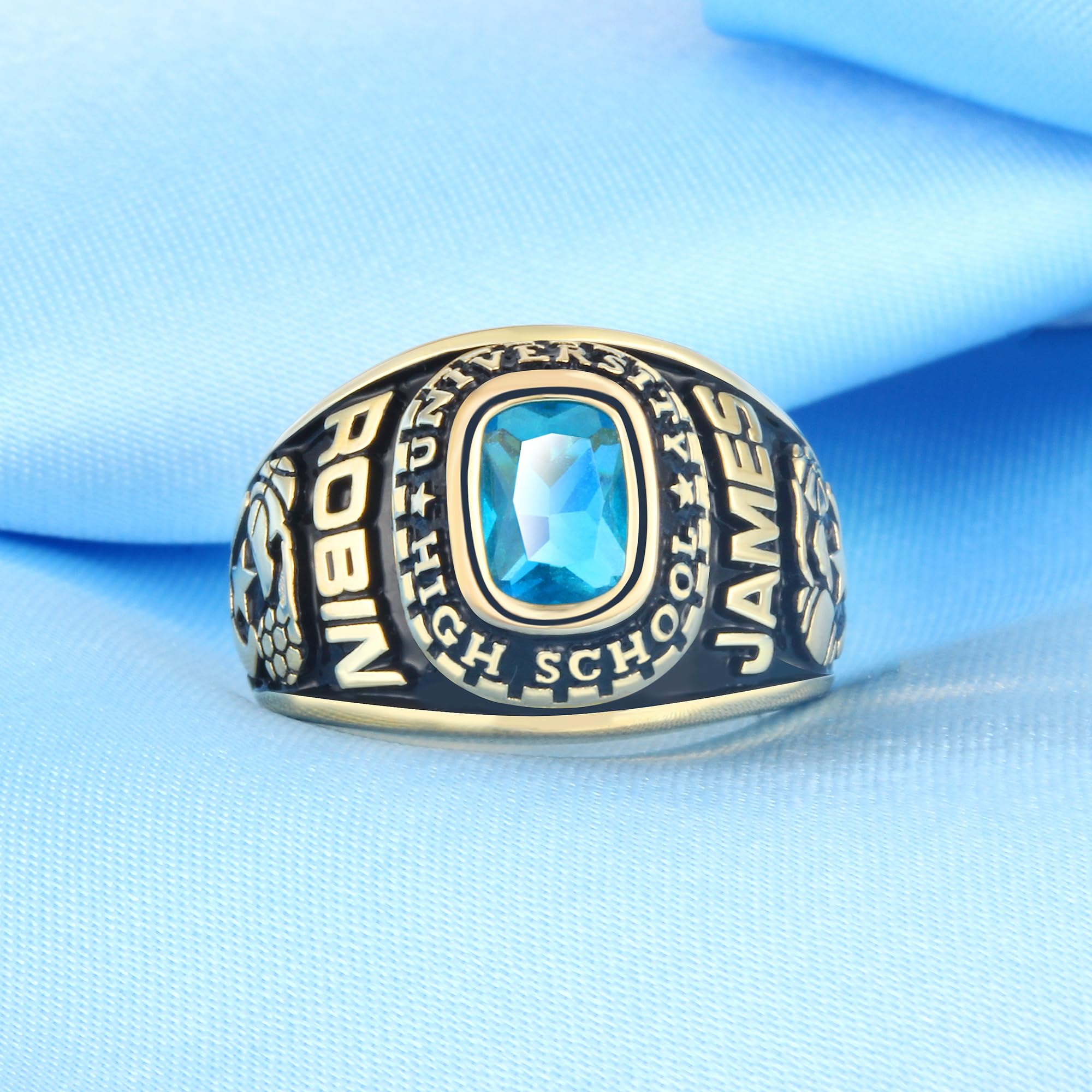 Custom Personalized Sterling Silver Class Rings for Women | High School & Graduation Rings with Cubic Zirconia & Birthstone | Gold Plated Sizes 5-15 | Perfect for 2024 Graduation Gifts, School Spirit & Memorable Keepsakes