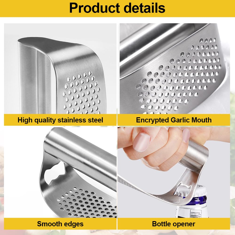 2024 Upgraded Stainless Steel Garlic Press - Kitchen Gadget for Easy Chopping & Peeling