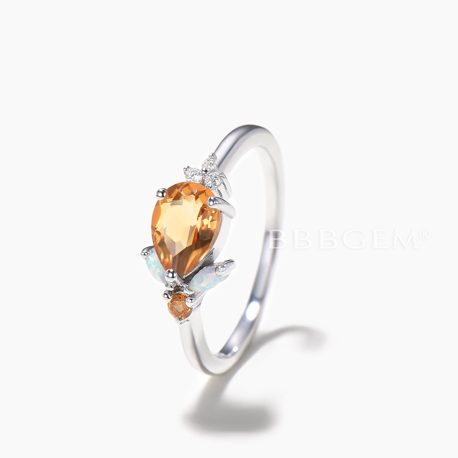 Natural Citrine & Opal Teardrop Cut Engagement Ring with Diamond Cluster - Elegant Wedding, Anniversary & Promise Jewelry Gift for Her